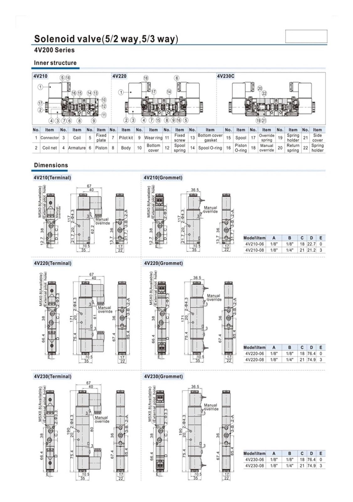 Válvula de Aire 4v210-08, válvula neumática Bobina Simple, 2 Posiciones, 5 vías, solenoide, 12 V, 24, 110, 220, eléctrica, magnética(AC110V)