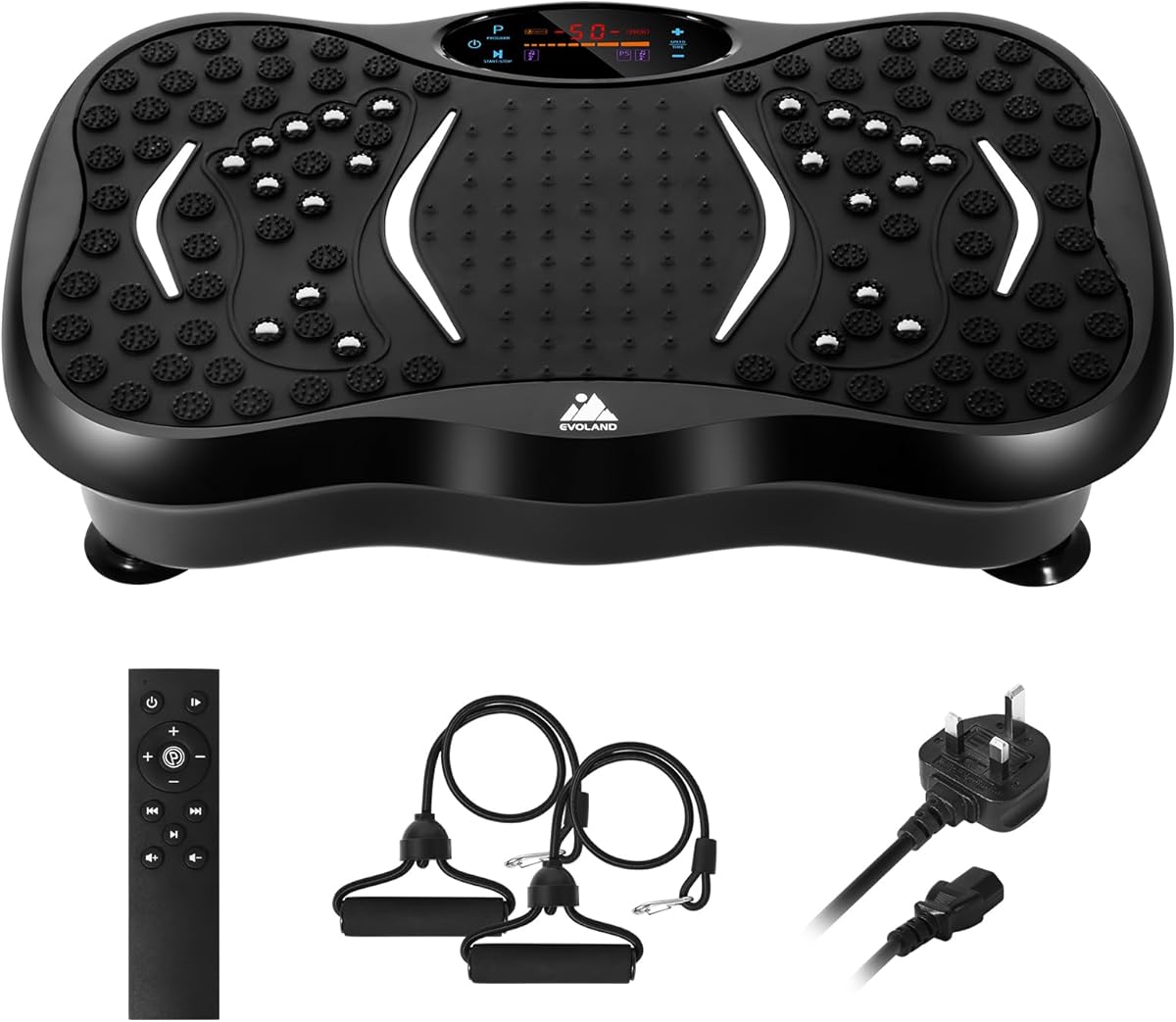 EVOLAND Vibration Plate Exercise Machine, Vibration Fitness Trainer with Bluetooth Speaker, 5 Program Modes, 2 Resistance Bands, Home Exercise Equipment for Fitness Body Toning
