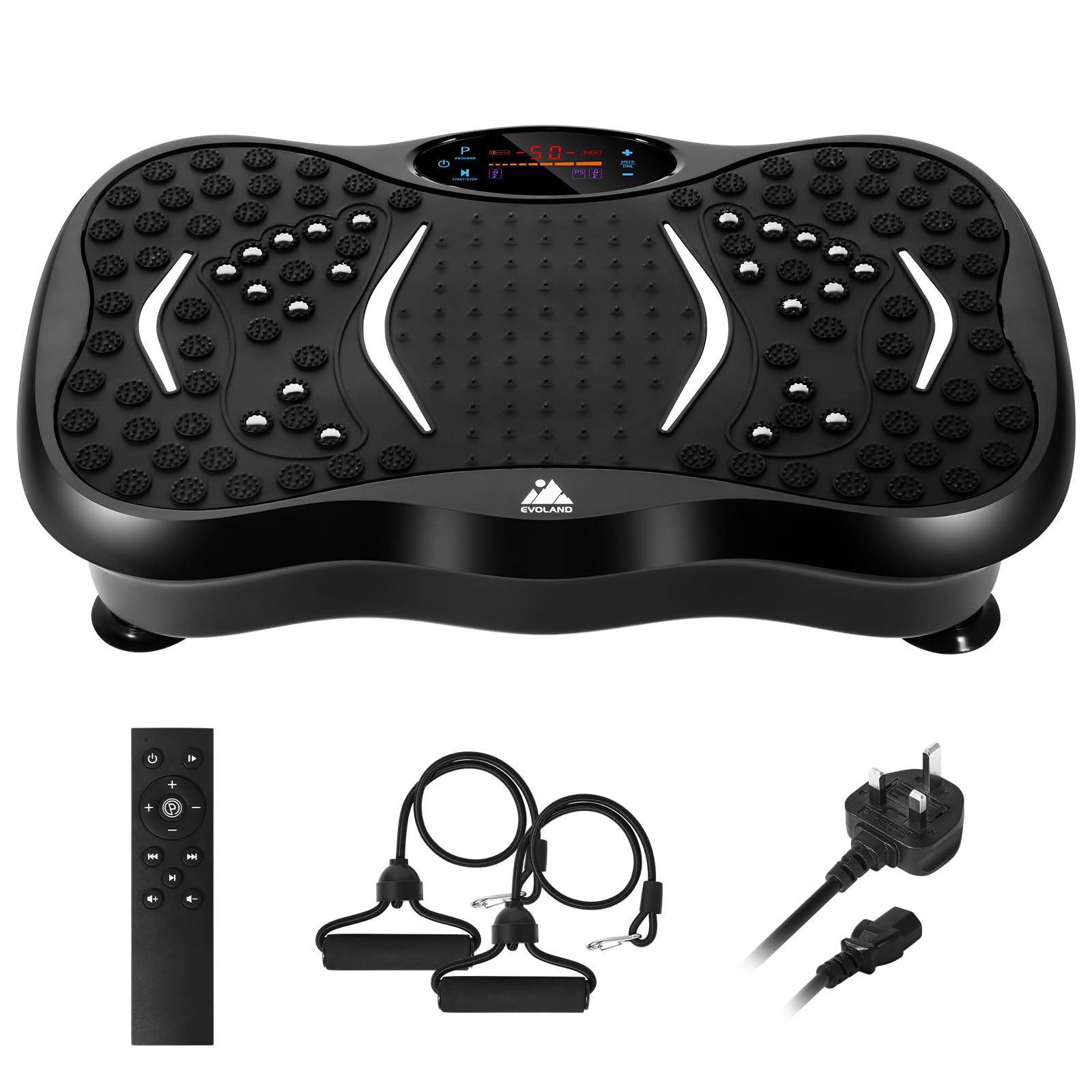 EVOLAND Vibration Plate Exercise Machine, Vibration Fitness Trainer with Bluetooth Speaker, 5 Program Modes, 2 Resistance Bands, Home Exercise Equipment for Fitness Body Toning