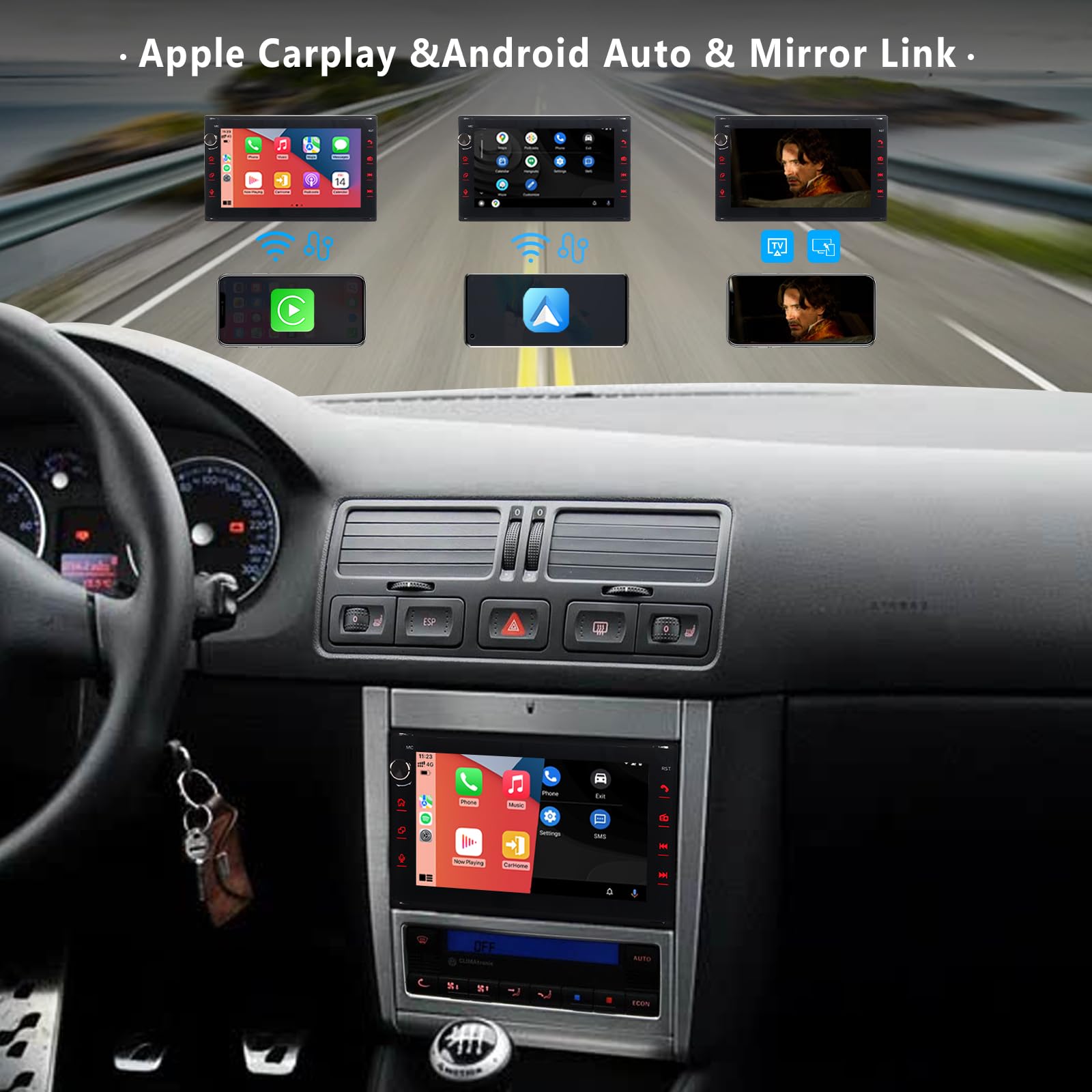 Autoradio für VW Golf 4 T5 Bora Polo Passat B5 Jetta Seat Skoda Leon 1998-2006, Stereo Radio Touchscreen mit CarPlay Android Auto Bluetooth FM/RDS Radio Canbus DSP