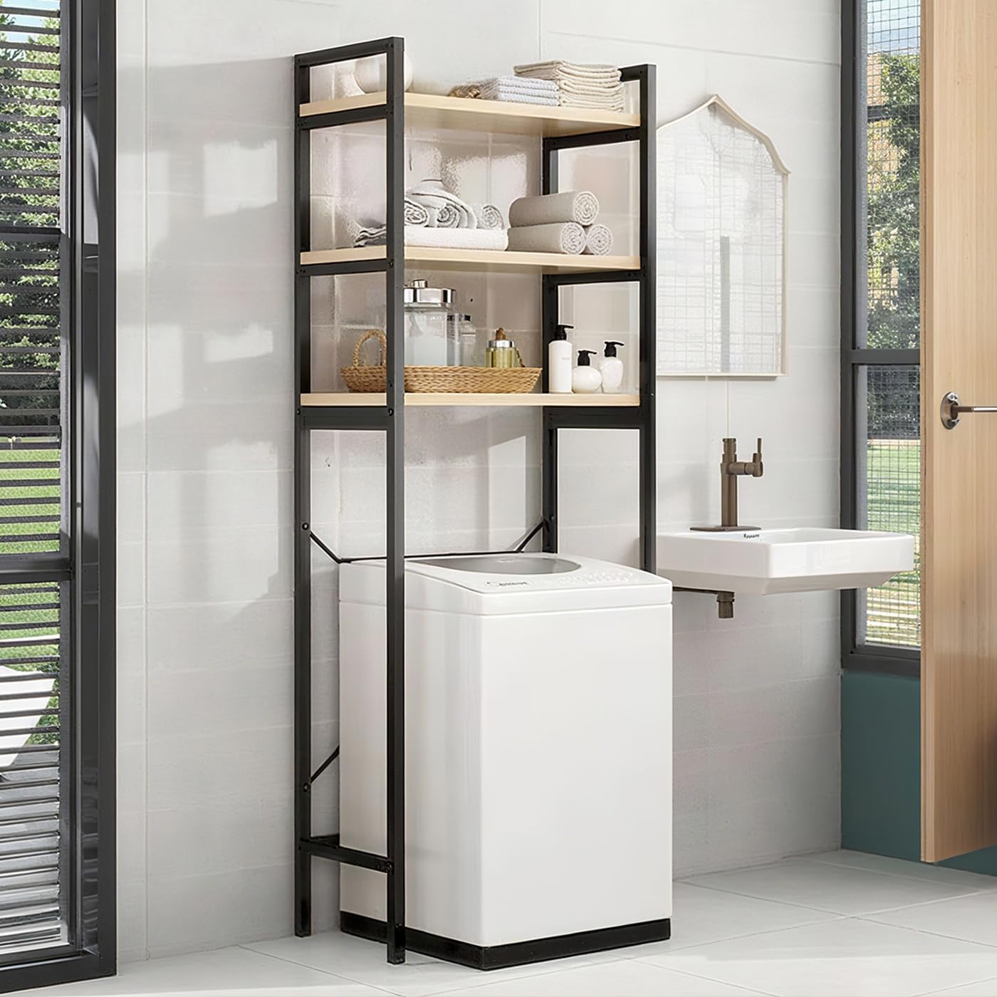 Gdrasuya10 Over The Washer and Dryer Storage Shelf for Laundry Room, 3 Tier Standing Washer Storage Utility Rack Laundry Storage Shelf Organizer Space Save for Home