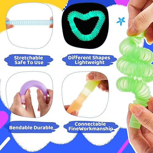 Miniatura 3 de Poen 80 tubos luminosos para niños, juguetes sensoriales iluminados que brillan en la oscuridad, tubos antiestrés para fiestas de cumpleaños,