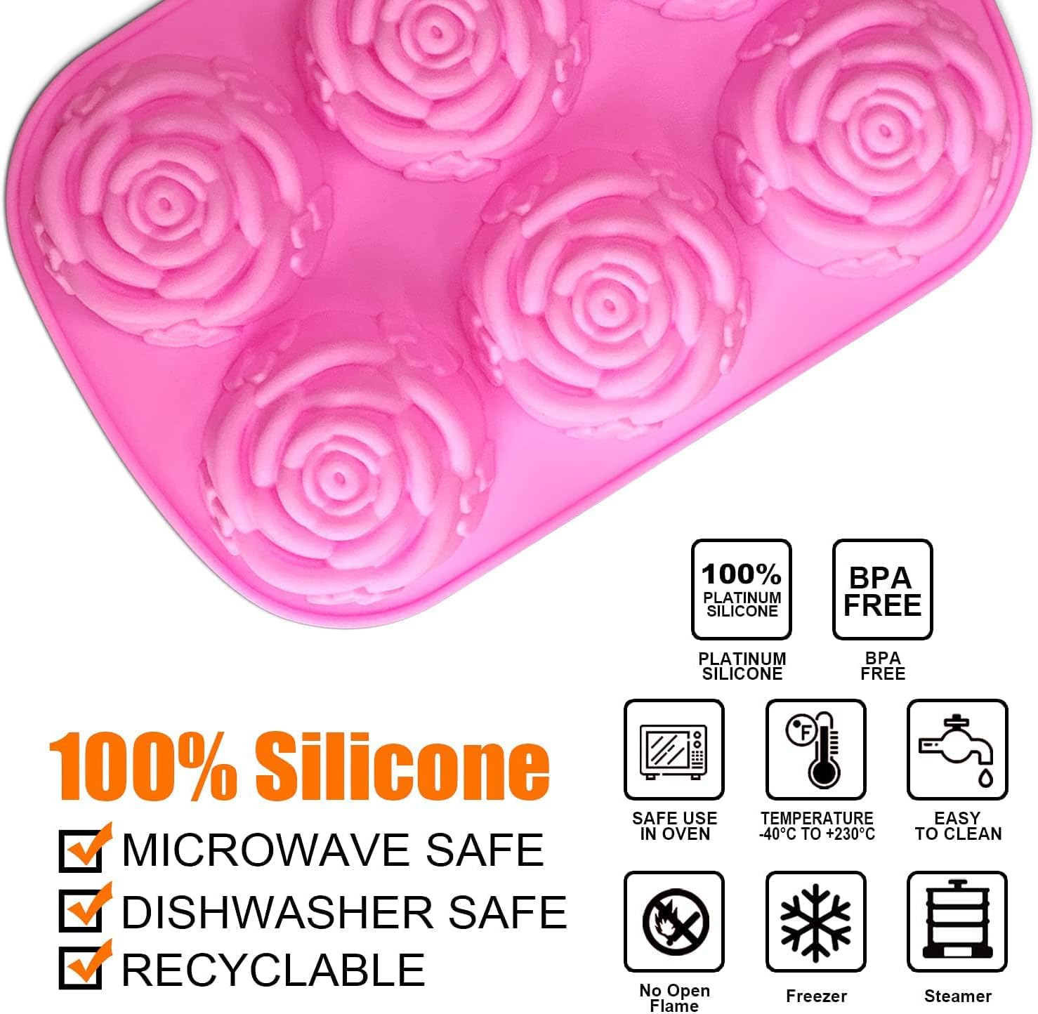 Walfos Silicone Rose Mold - 2 Pcs Large Rose Flower Soap Mold, Food Grade Silicone and BPA Free, Perfect for Soap, Mousse, Cake, Jelly, Chocolate, Dishwasher Safe