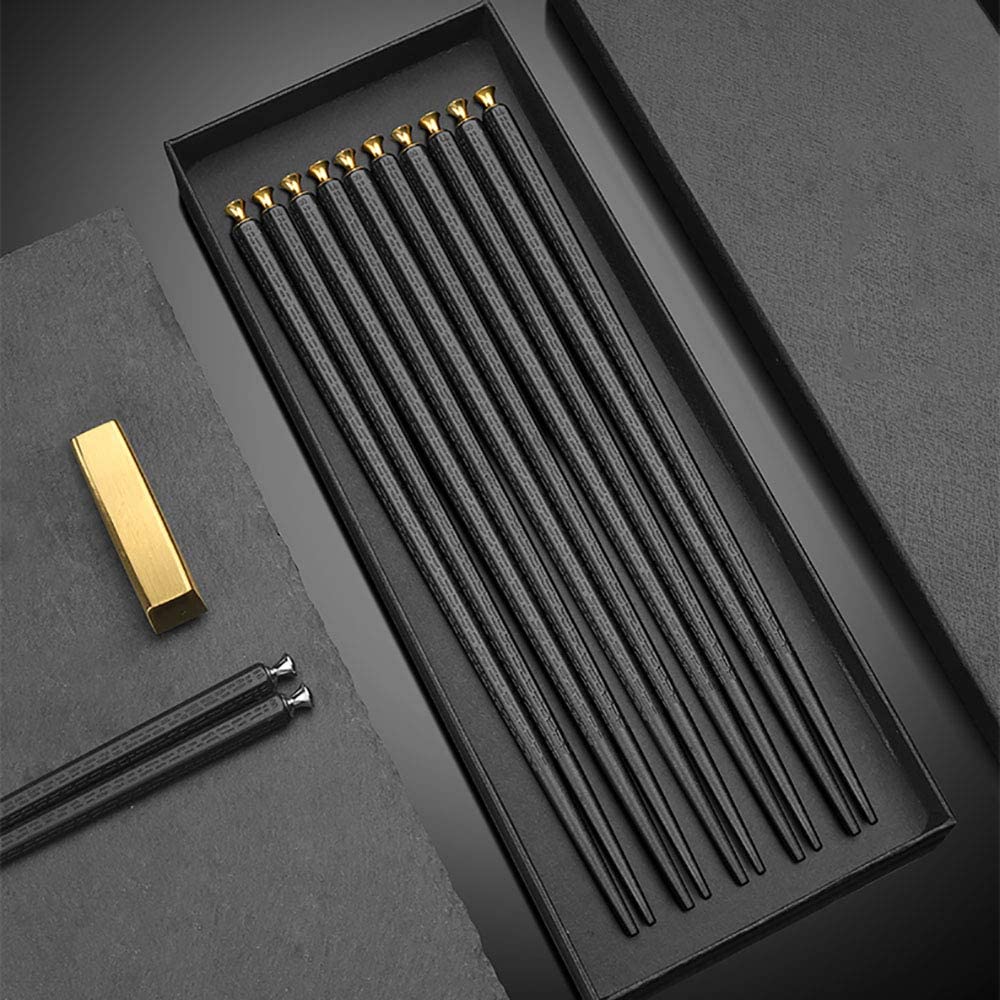 Baguettes réutilisables Lot de 10 paires de baguettes en fibre de verre de qualité supérieure, tête dorée et argentée, réutilisables, japonaises et coréennes, faciles à utiliser, antidérapantes, lavab