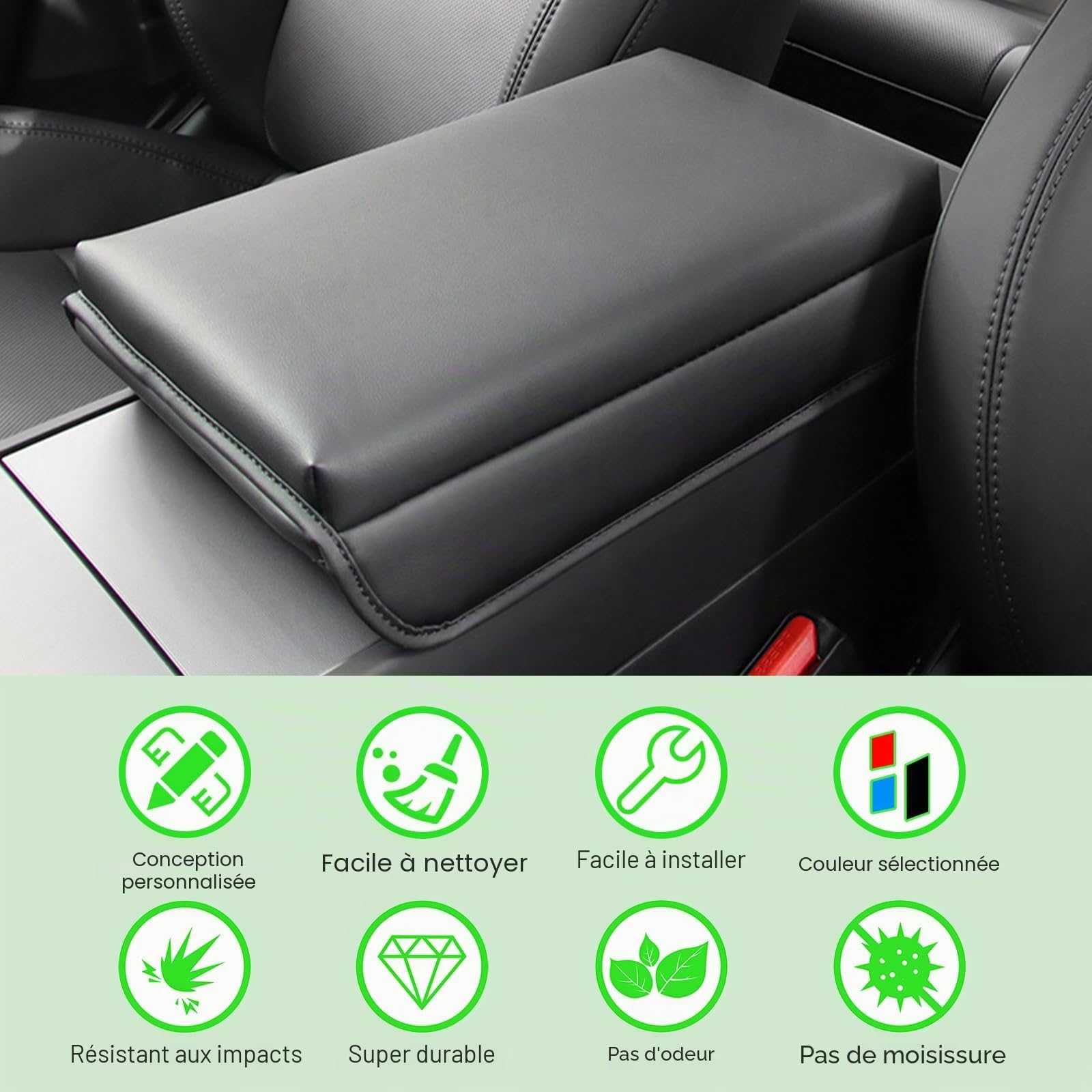 GAFAT Tesla Model 3 2026-2024 Standard & Premium Housse d'Accoudoir, Console Centrale Protection PU Microfibre Cuir Rembourrage, 4 CM Augmente L'épaississement, Tesla Model 3 Accessoires 2025