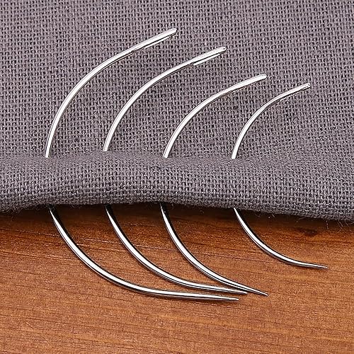 Miniatura 4 de SaiDian 2 juegos de agujas de coser curvadas de cuero de 2 pulgadas, 2.5 pulgadas, 3 pulgadas, 3.5 pulgadas, agujas tipo C para alfombras, cuero,