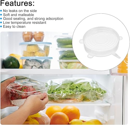 Miniatura 5 de uxcell Tapas elásticas de silicona, paquete de 6 tapas redondas de 4.53 pulgadas, tapas de silicona reutilizables para tazas, tazones y cubiertas de