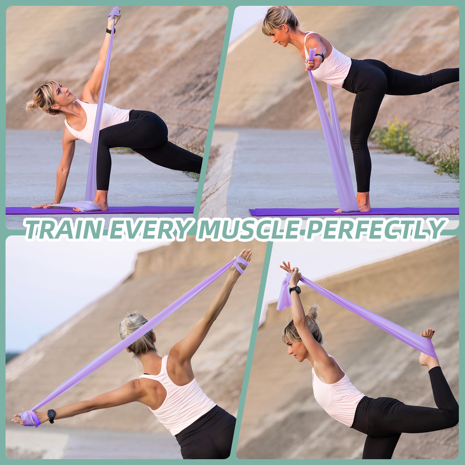 Bandas elásticas para ejercicio, bandas de resistencia de 5 niveles para entrenamiento, bandas de ejercicio para terapia física, pilates, rehabilitación, estiramiento, entrenamiento de fuerza y juego