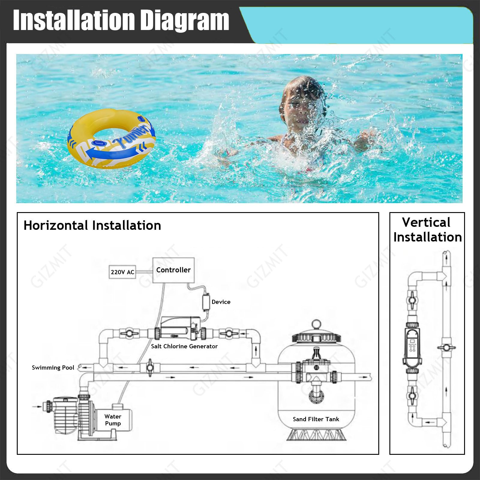 Generador de Cloro salino, clorador de Piscinas de Agua Salada, clorador para Piscinas enterradas de Agua Salada con función de autolimpieza ECPro16