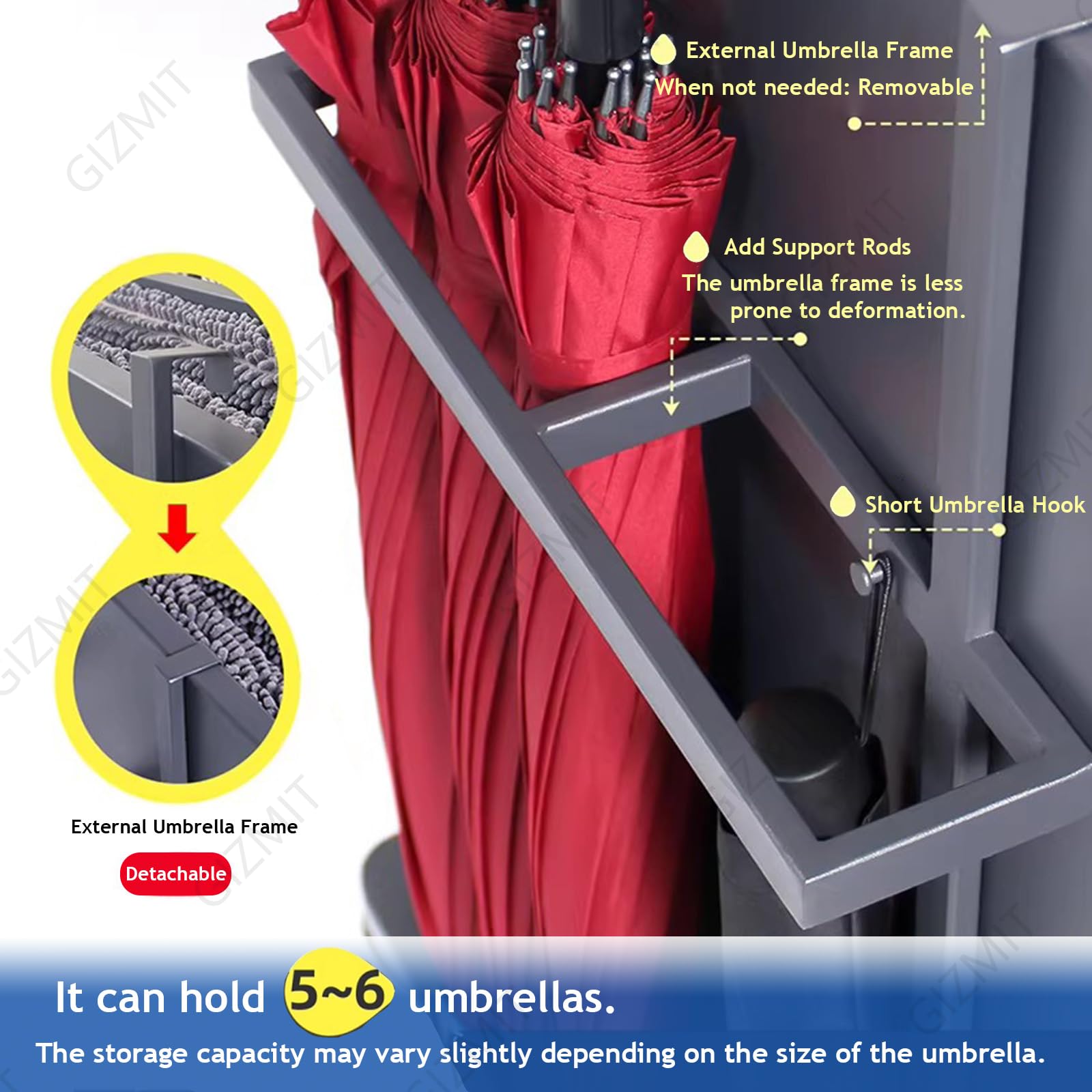 Pochłaniający wodę stojak na suszarkę parasolową z ruchomymi kółkami, idealny do bibliotek i biur, środek do usuwania kapania do mokrych parasoli