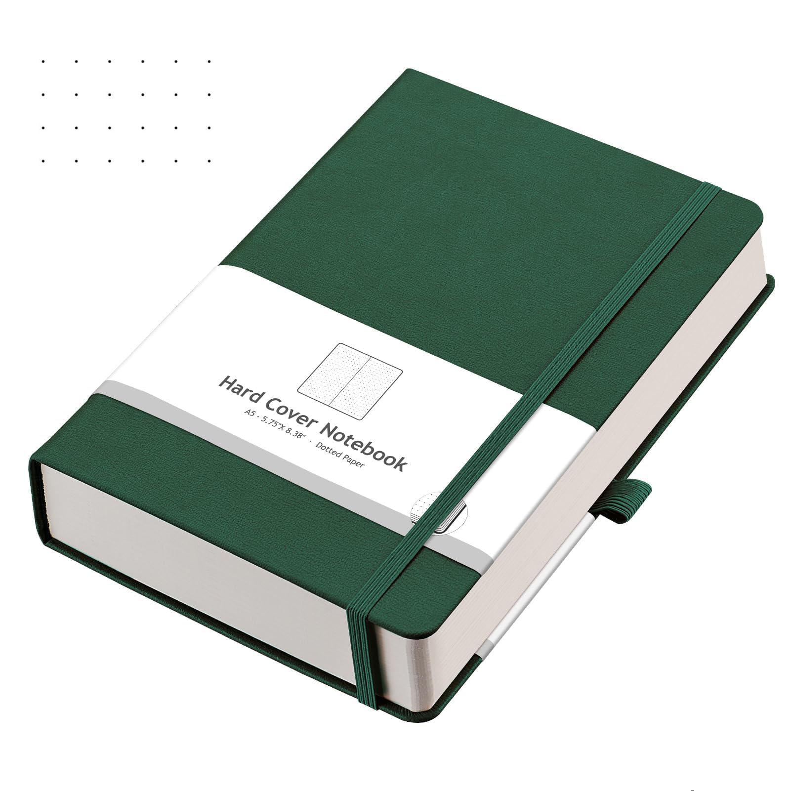 AHGXG Bullet Dotted Journal - 320 Numbered Pages Dot Grid Notebook A5 Thick Journal, 100gsm Thick Dotted Paper, Leather Hardcover,Inner Pocket, 5.75'' × 8.38'' - Green