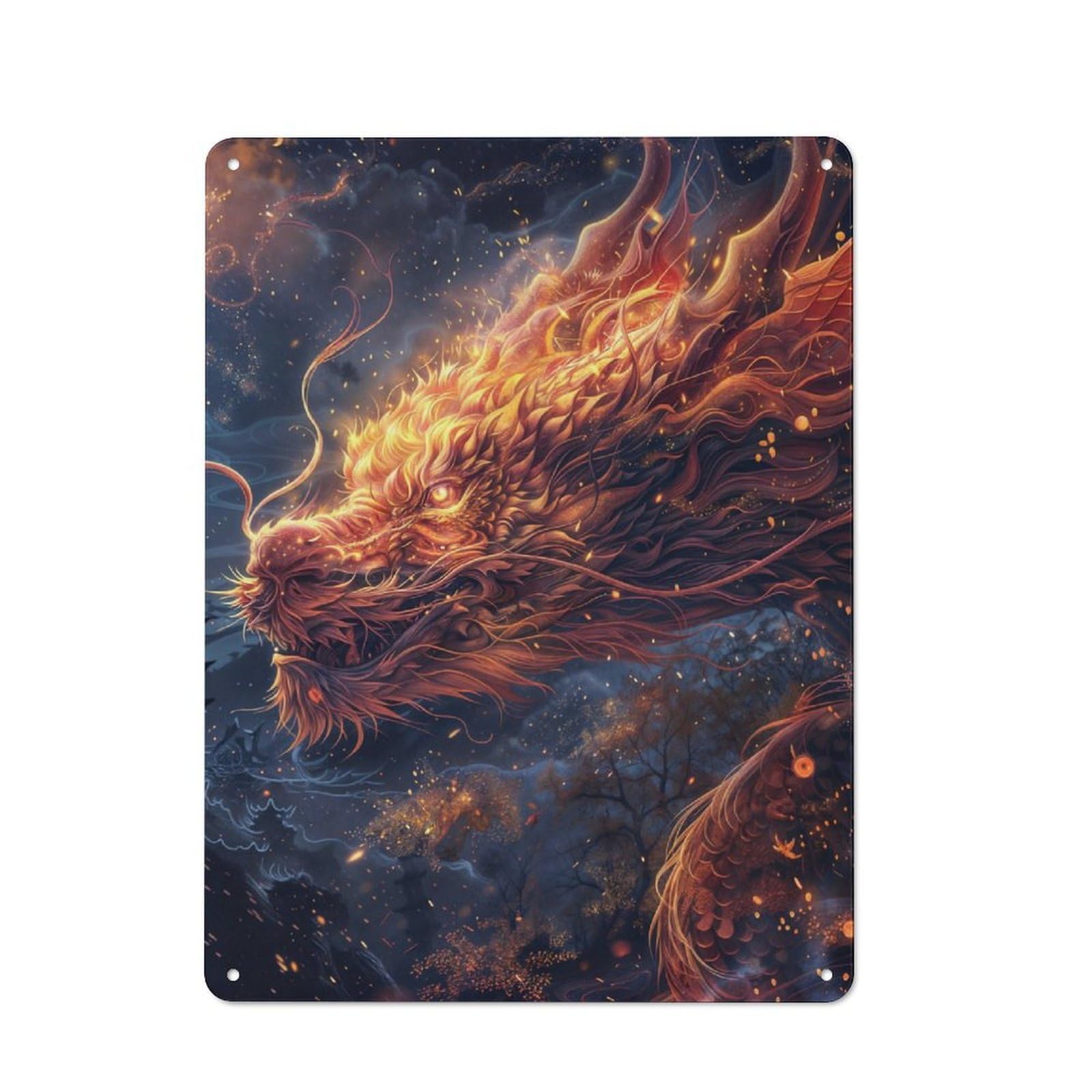 Junmoney Glowing Red Dragon Retro-Style Tin Sign 40X30cm For Dining Room Or Kitchen, For Kitchen Wall Decor Lovers