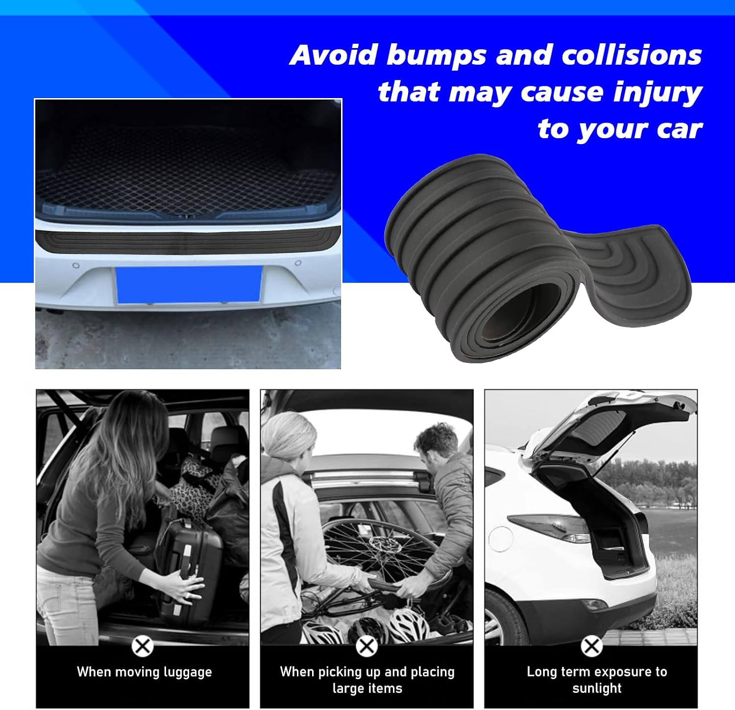 Car Rear Bumper Protector, 35inch x3.15inch Rear Bumper Protector, Car Rear Bumper Edge Guards, Trunk Anti-Collision Sticker, Rubber Anti-Scratch Automotive Exterior Accessories (Black)