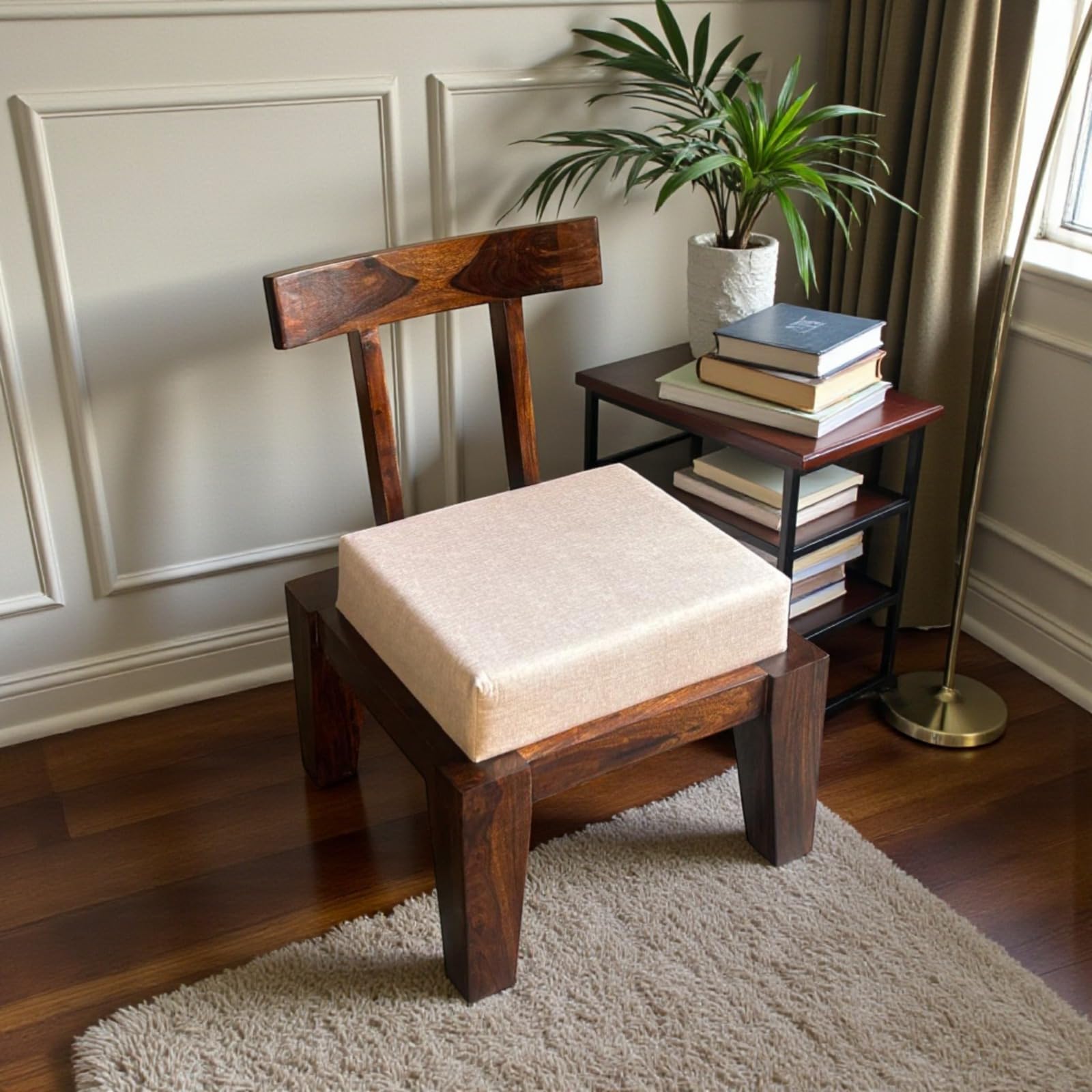 Kyoto Sheesham Wood Slipper Chair – Low Profile Armless Accent Chair with Cushioned Seat, 16" Seat Height (51 x 53 x 71 cm)-image-26