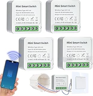 4 modules d'interrupteur intelligents 2 voies - Interrupteur WIFI DIY Compatible avec l'application Tuya, Alexa et Google Home, interrupteur connecté Conducteur neutre nécessaire-S'adapte derrière un