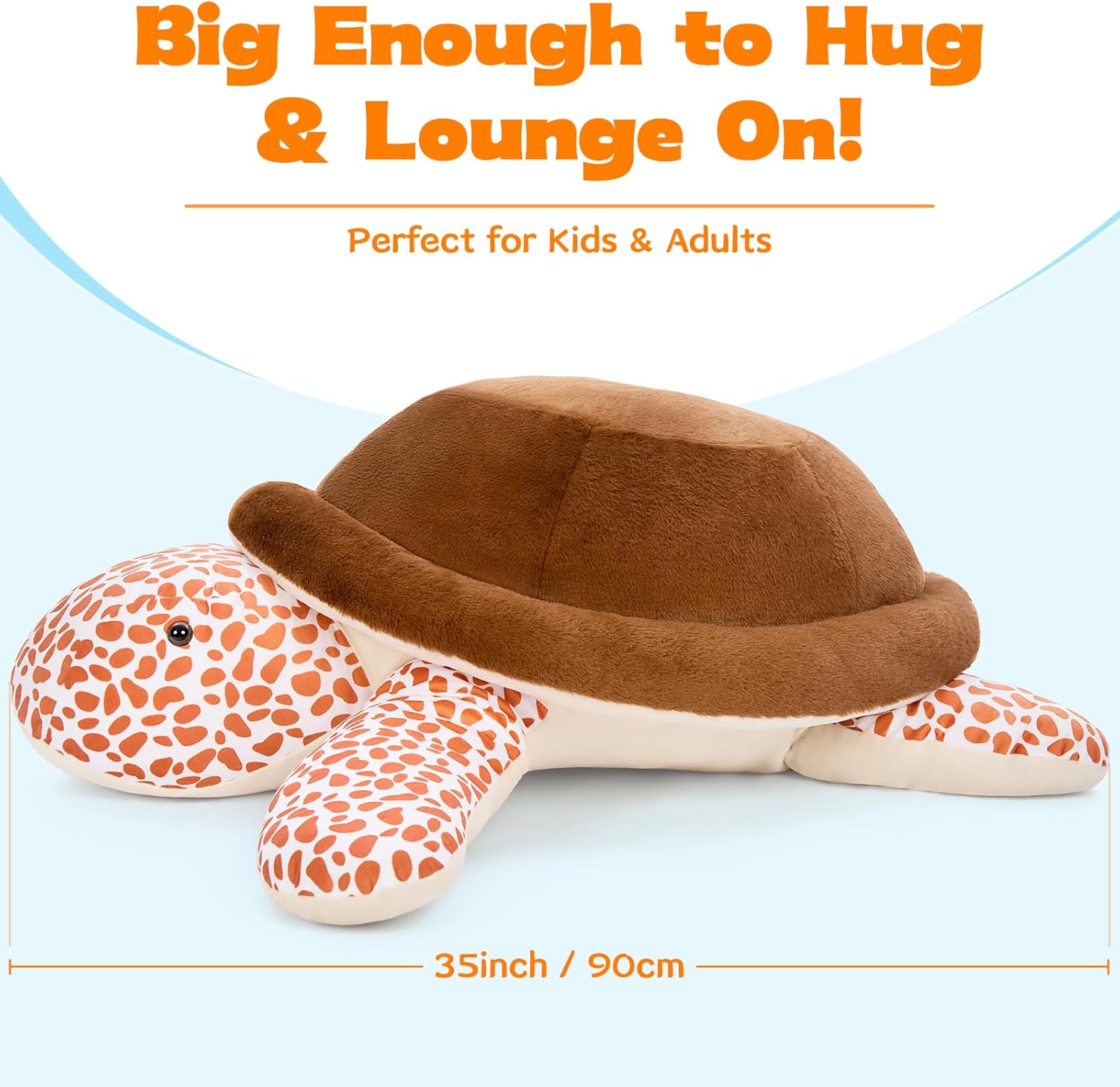 MorisMos Giant Turtle Stuffed Animal, 35inch-3ft Big Stuffed Tortoise Plush Toy, Large Soft Turtle Body Pillow Gift for Kids Children Boys Girls Birthday Christmas, Brown