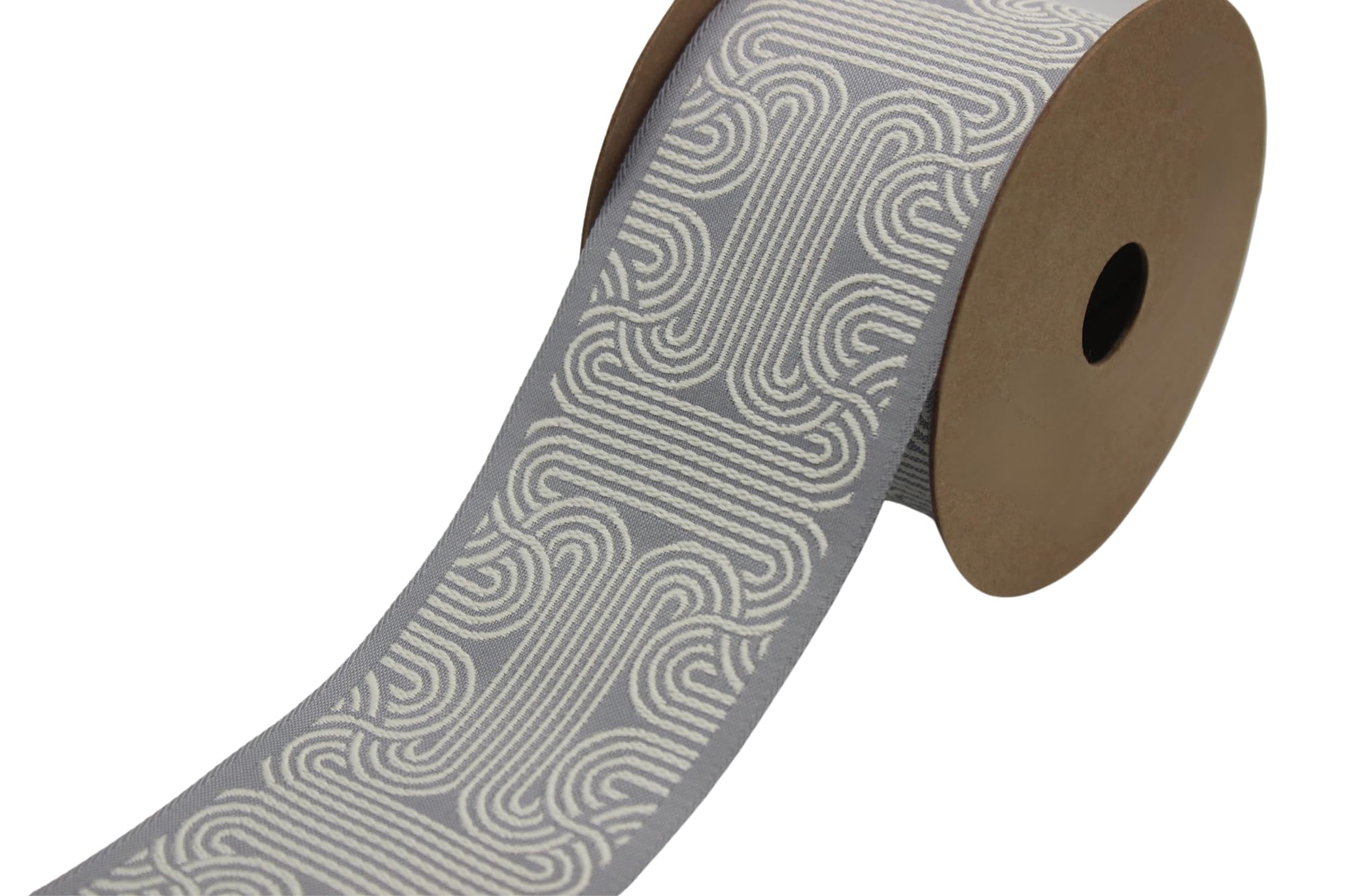 Ruban jacquard passementerie pour rideaux de salon bobine gris et blanc V5 205