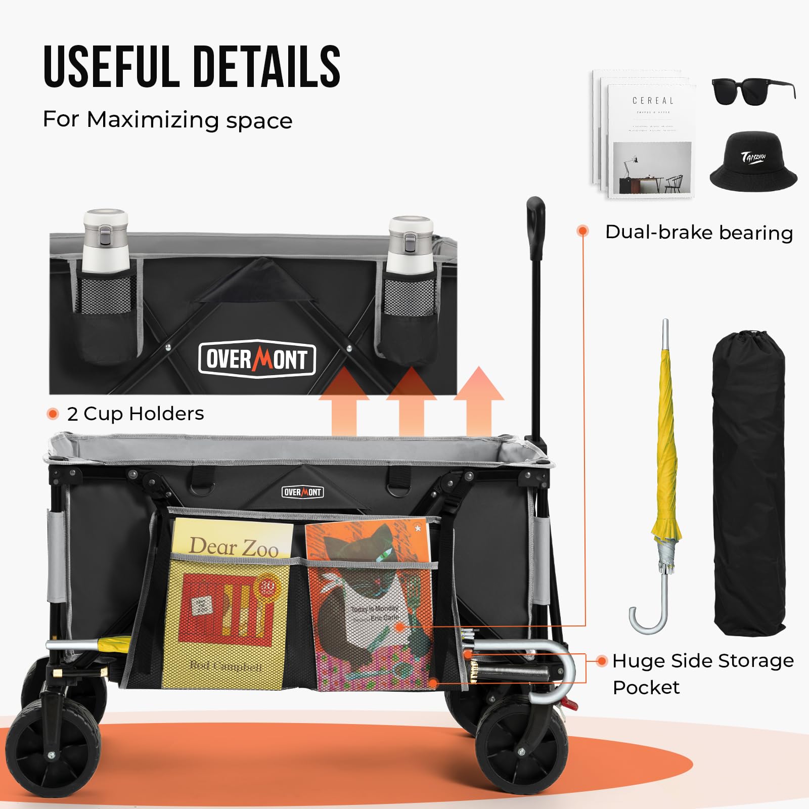 Carrello Pieghevole Overmont 150L - Capacità 150kg Con Ruote Anteriori Girevoli E Tessuto Rimovibile - 2