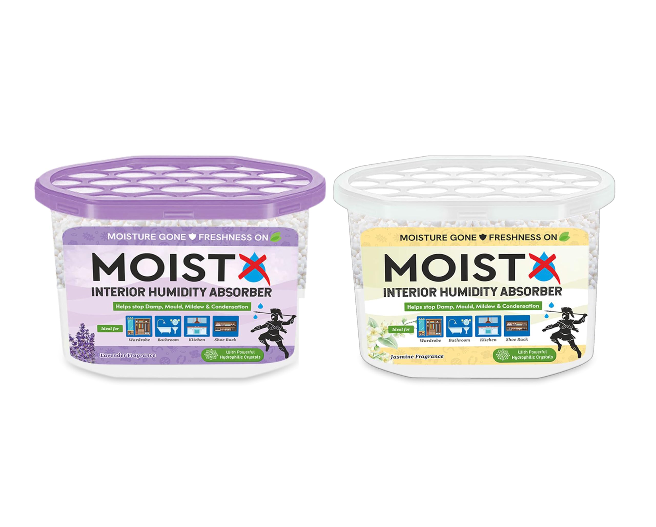 MOISTX Moisture Absorber 300g x 2 Box | Per box capacity to trap 600ml moisture from Air | Odour absorber | Lavender & Jasmine Combo Pack | Dehumidifier for Wardrobe, Bathroom, Kitchen, Shoe Rack...-image-36