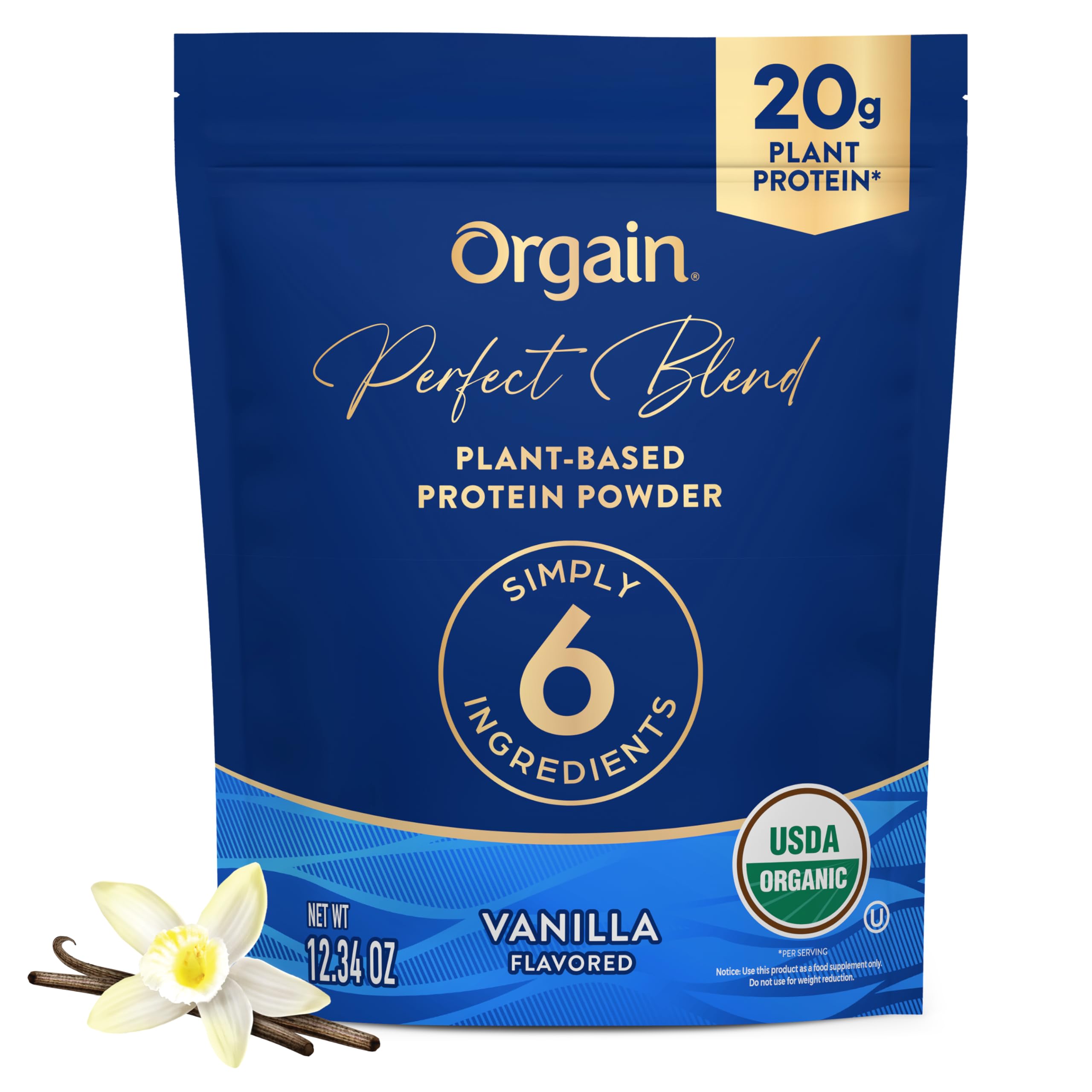 Orgain Suplemento proteico vegetal em pó, baunilha, 20 g de proteína por porção, 350 g