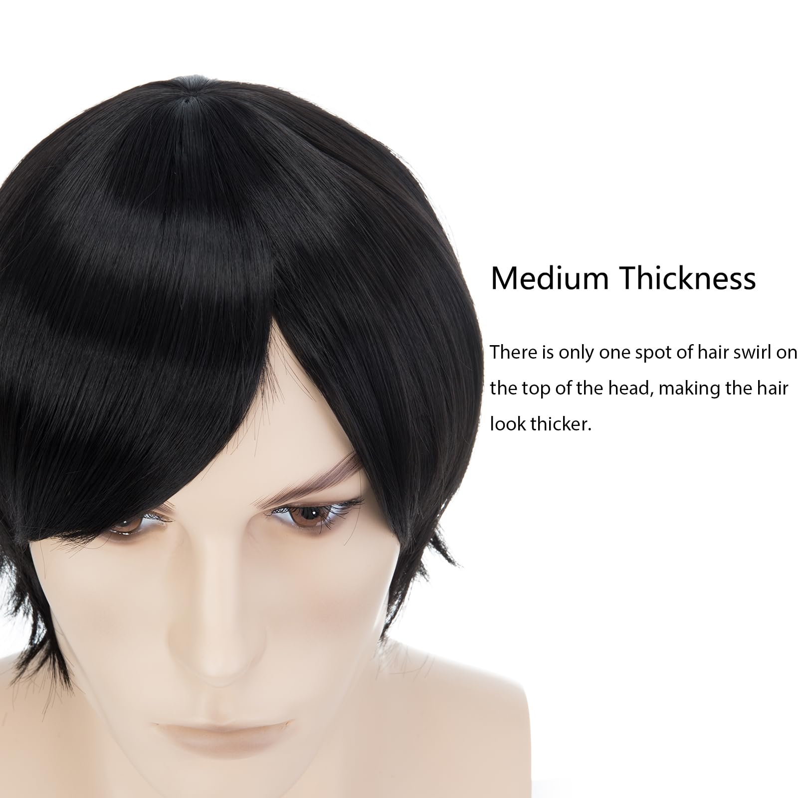 BUYOGET Anime Wigs 8 Inches Short Natural Black Straight Universal Costume Wigs for Men Women Halloween, Natural Black-Smooth Style - Image 4