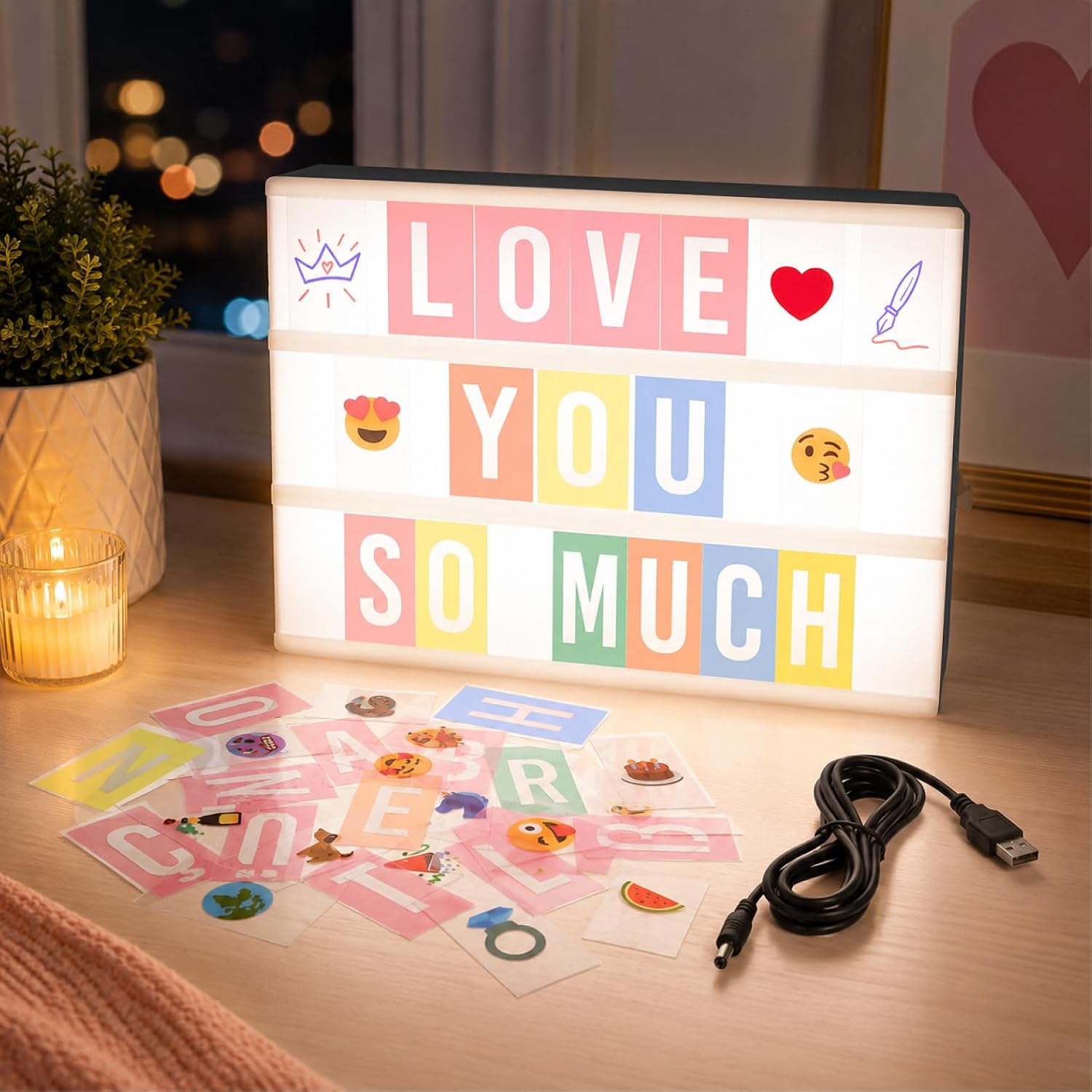 ZSJWL White LED Cinema Light Box Sign, 400+ Letters & Emojis