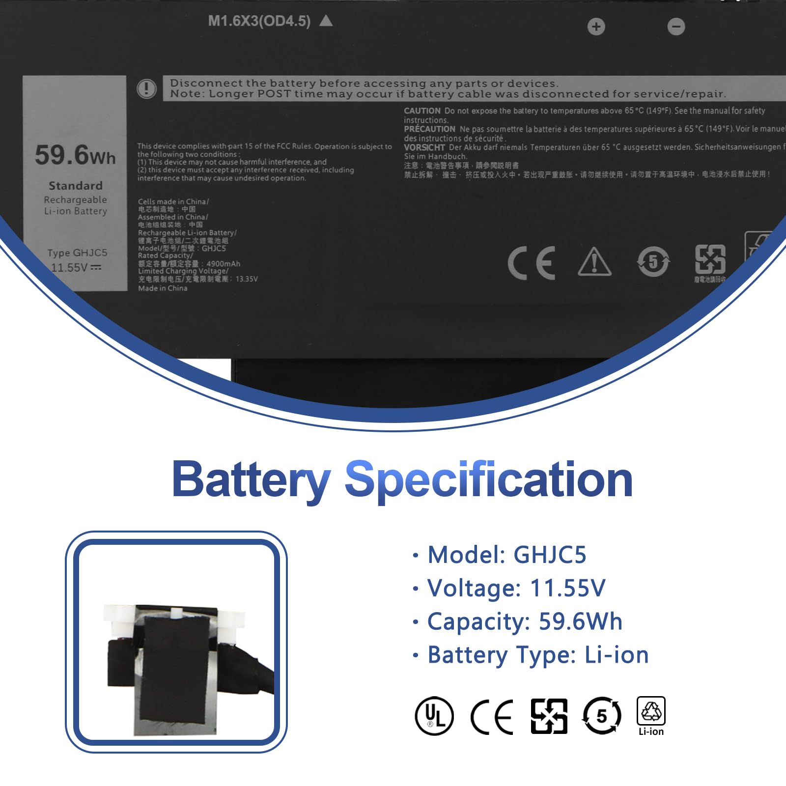 Batteria notebook ANTIEE GHJC5 per Dell Latitude 9420 9430 2-in-1 sostitutiva