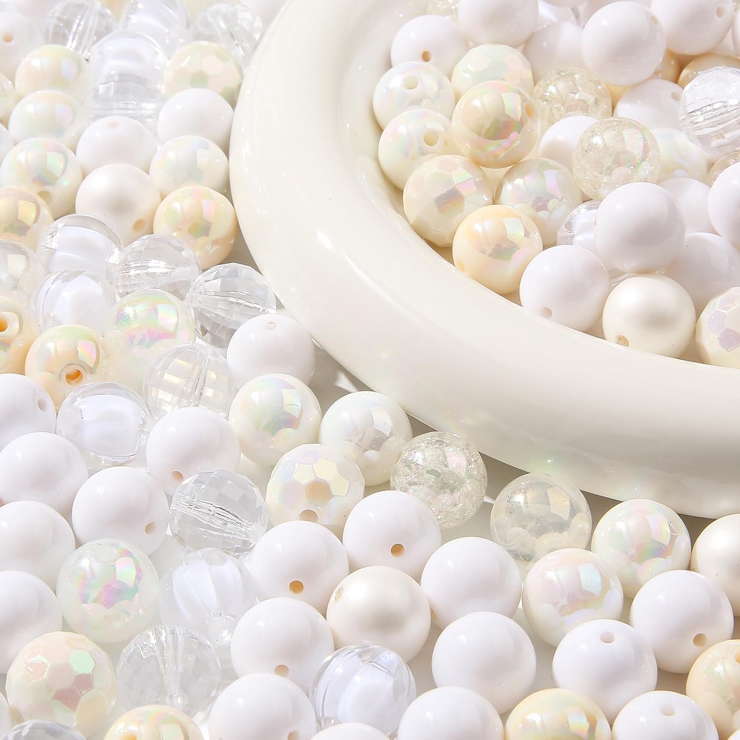 16mm Acrylic Bead 100pcs White Focal Spacer Bead Chunk Bubblegum Beads for DIY Crafting Necklace Bracelet Jewelry Making Keychain (White) - Image 4