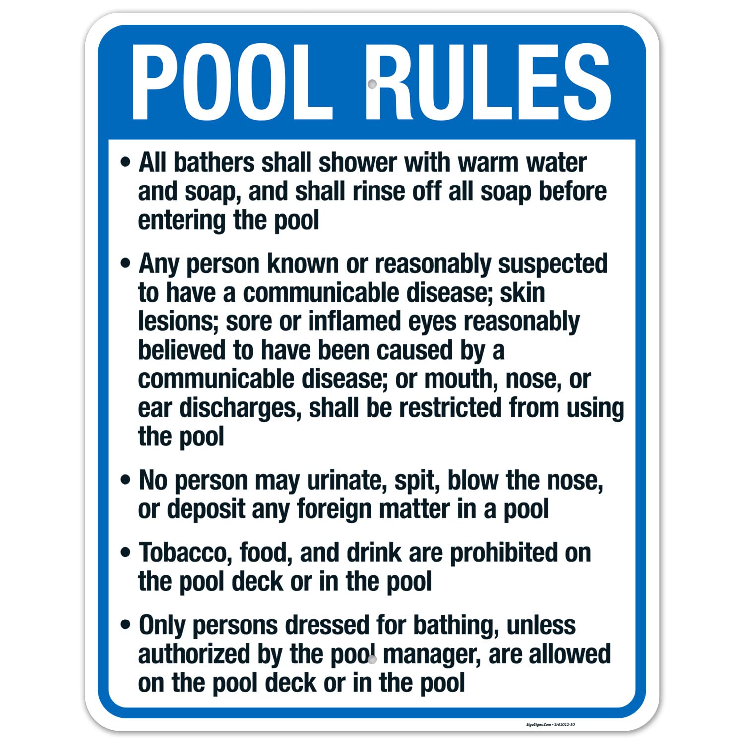 Alaska Pool Rules Sign, Complies with State of Alaska Pool Safety Code, 24x30 Inches, 55 mil Thick HDPS (high Density polystyrene), Made in USA