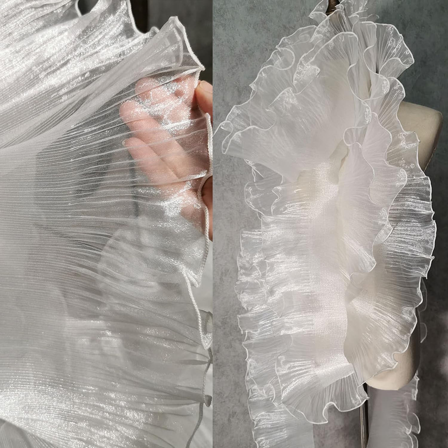 Amazon.com: 5 Yards White Ruffle Ribbon Pleated Chiffon Trim Dress ...