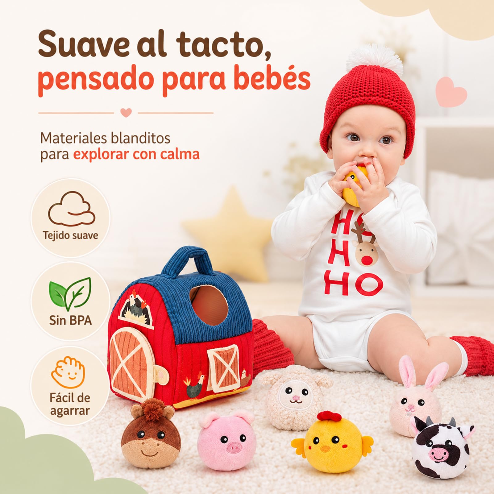 hahaland Juguetes Bebes 6-12 Meses - Animales Granja Montessori Juguetes Niños 1 año - Juguete Interactivo Sensorial Blandito Regalo Bebe 6 9 12 Meses Niño Niña