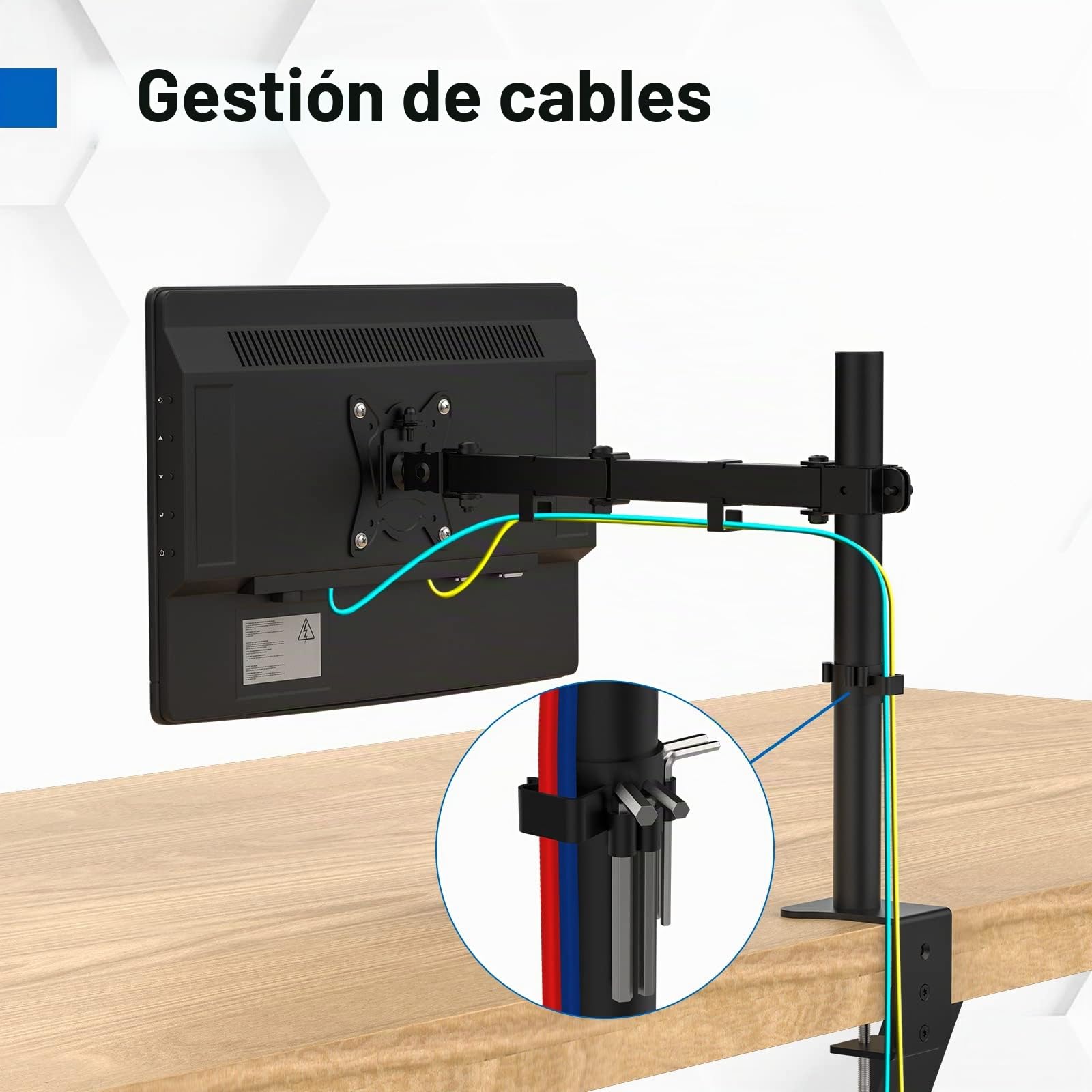 GRIFEMA, GB2001-1 Soporte de Monitor Simple Brazo para Pantalla de Computadora de 13-32 pulgadas, Altura Ajustable, VESA 75x75/100x100, Acero, Negro