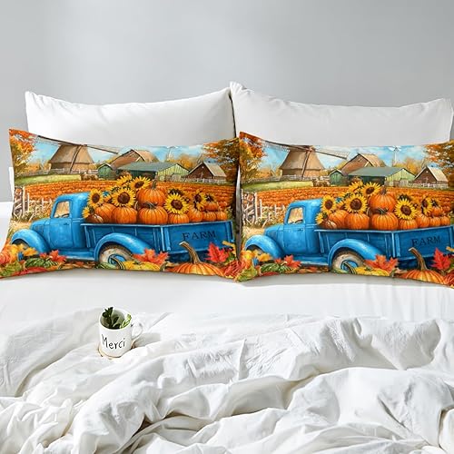 Miniatura 115 de Erosebridal Pumpkin Bedding Set King Size Thanksgiving Day Gifts Duvet Cover Autumn Harvest Comforter Cover Farm Maple Leaf Pumpkin Sunflower