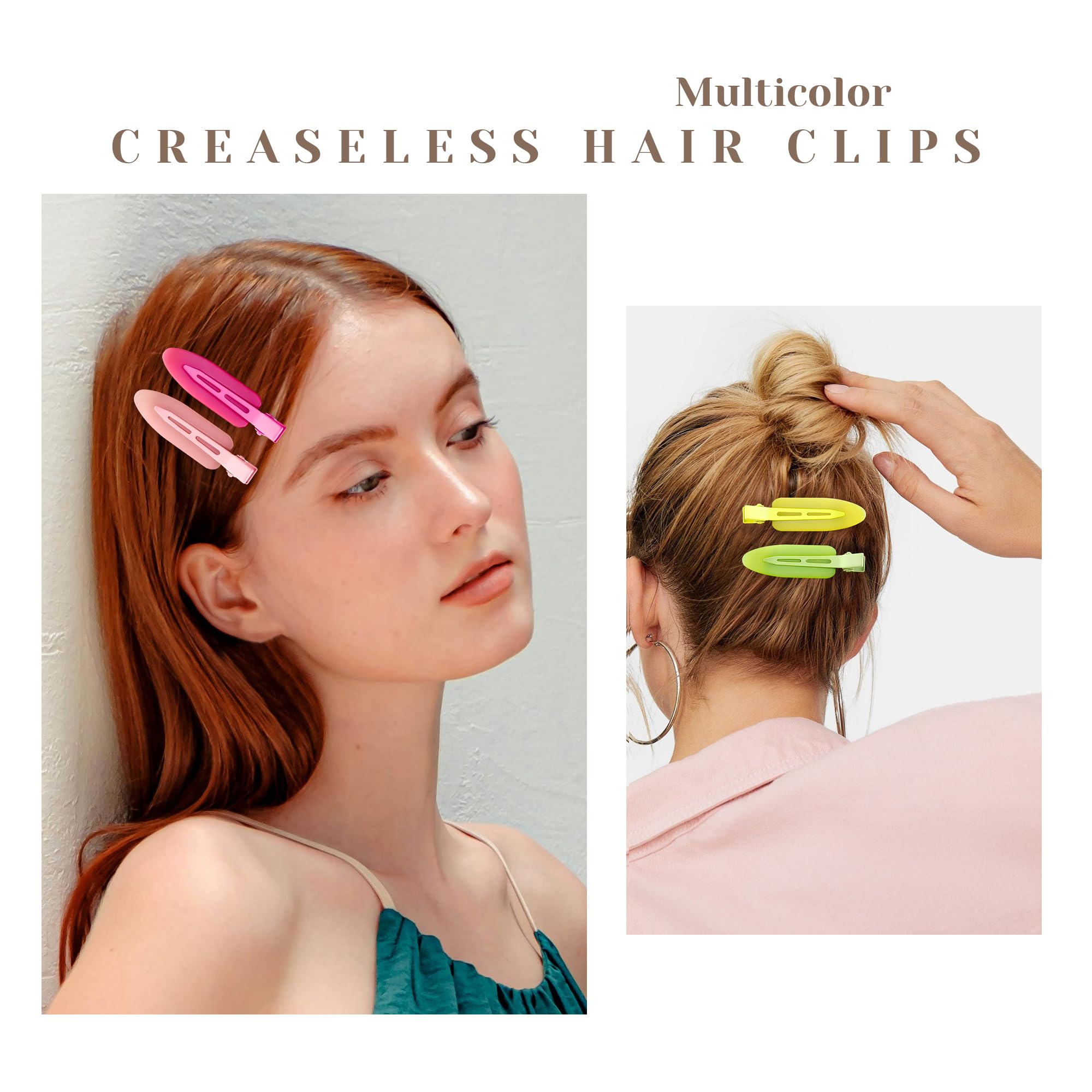 10 Pcs Creaseless No Crease No Bend Flat Hair Clips For Styling Non Slip Makeup Clips For Women Salon Hairstyle,Matte Green Pink Orange Yellow Rose Red