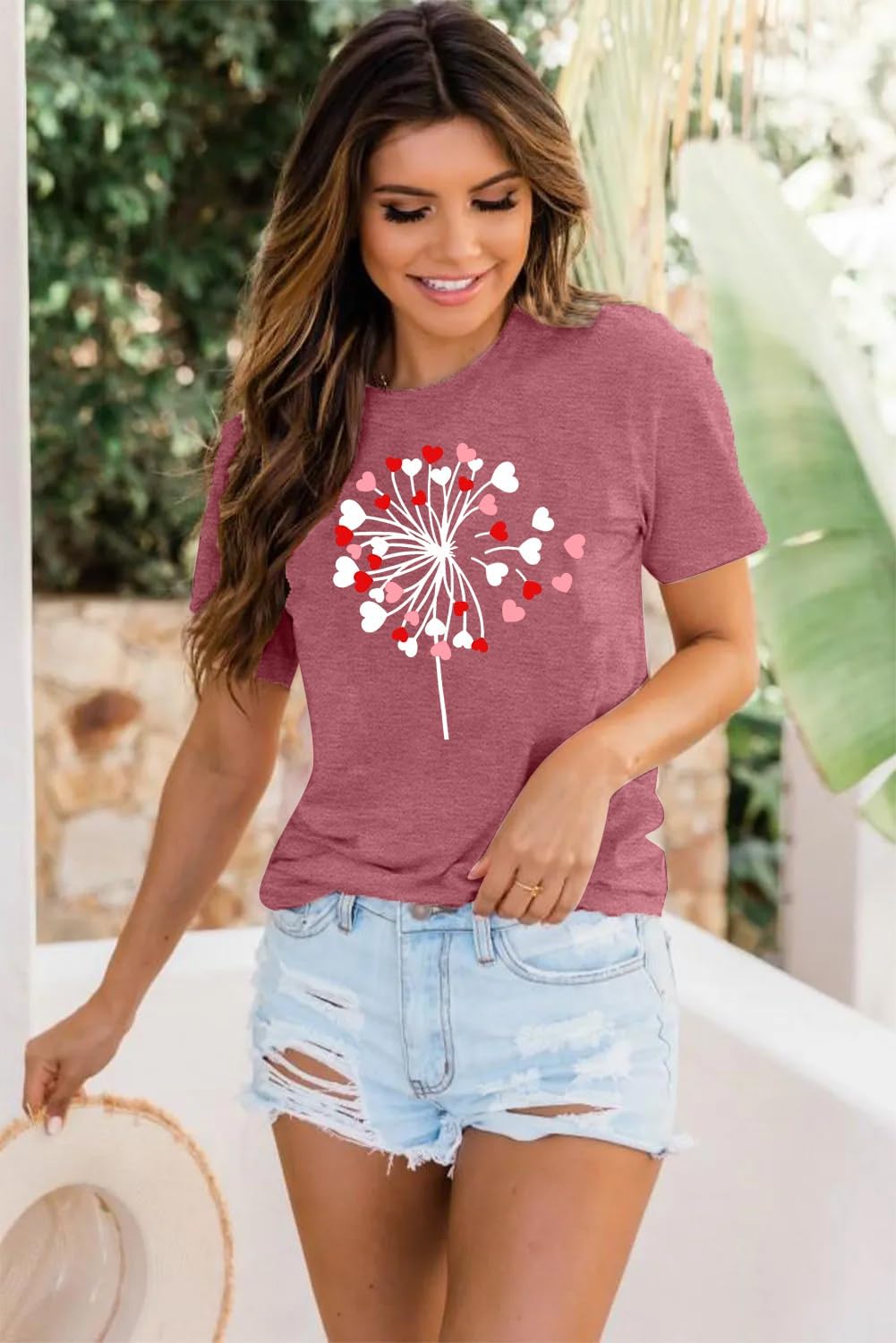 LHBNK Valentines Shirts for Womens Dandelion Tops Funny Love Heart Printed Tees Casual Valentine Gifts Clothes - Image 4
