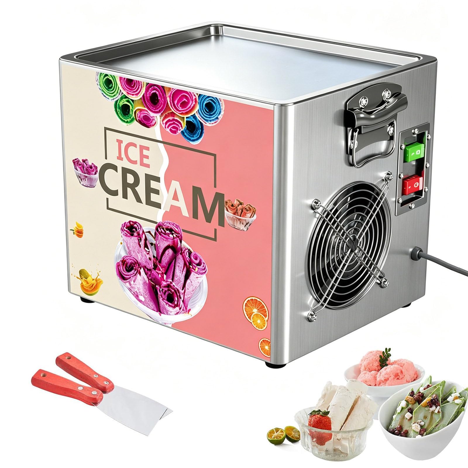 AETEREOS Fried Ice Cream Roll Machine, 11.8" x 9.5" Pan, Stainless Steel Maker with Compressor and 2 Scrapers for Delicious Ice Cream, Yogurt, and Rolls, Perfect for Bars, Cafes Dessert Shops
