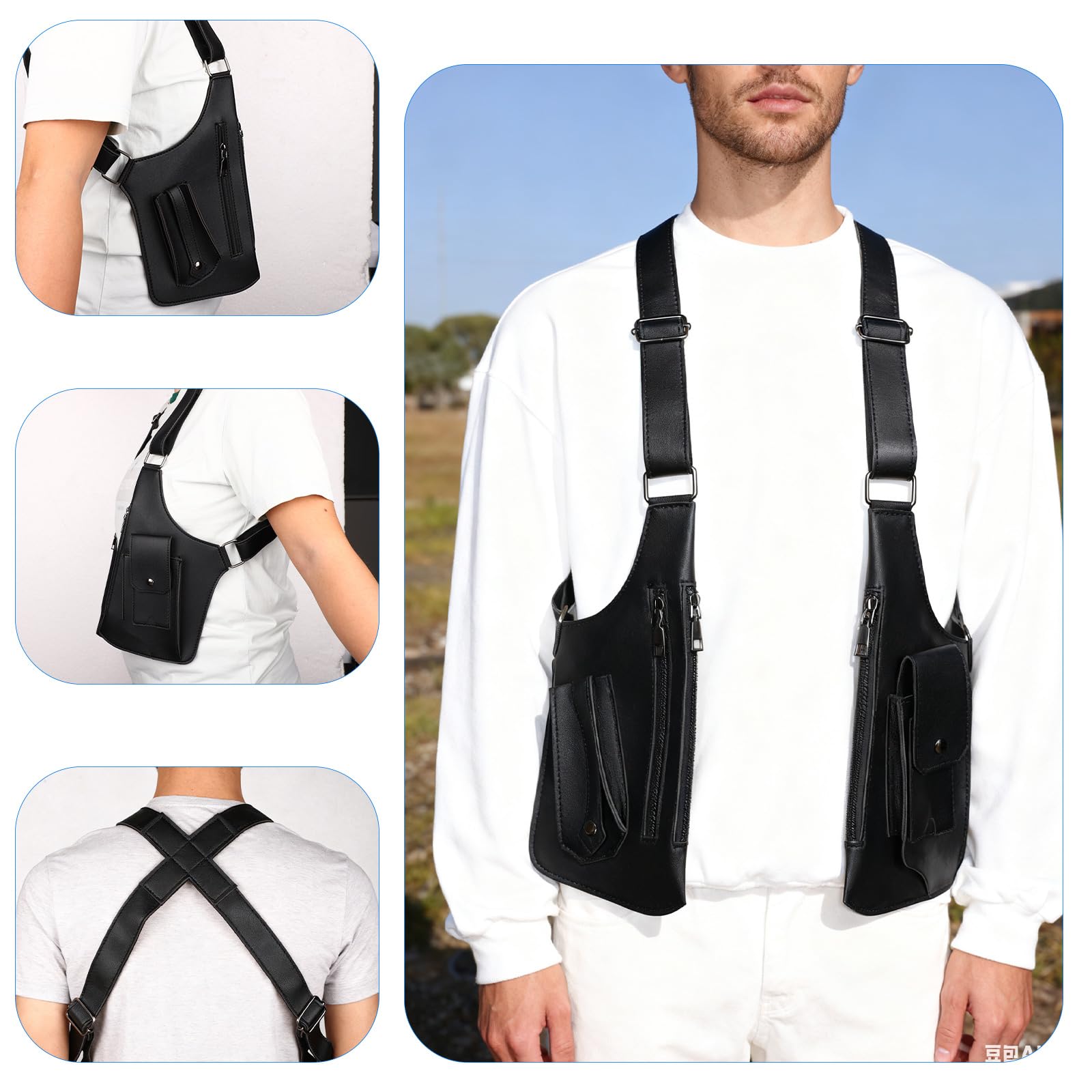 Riñonera de Hombro para Hombre, Bandolera Doble con Correa Ajustable Mochila Antirrobo Funda para Cartera y Teléfono