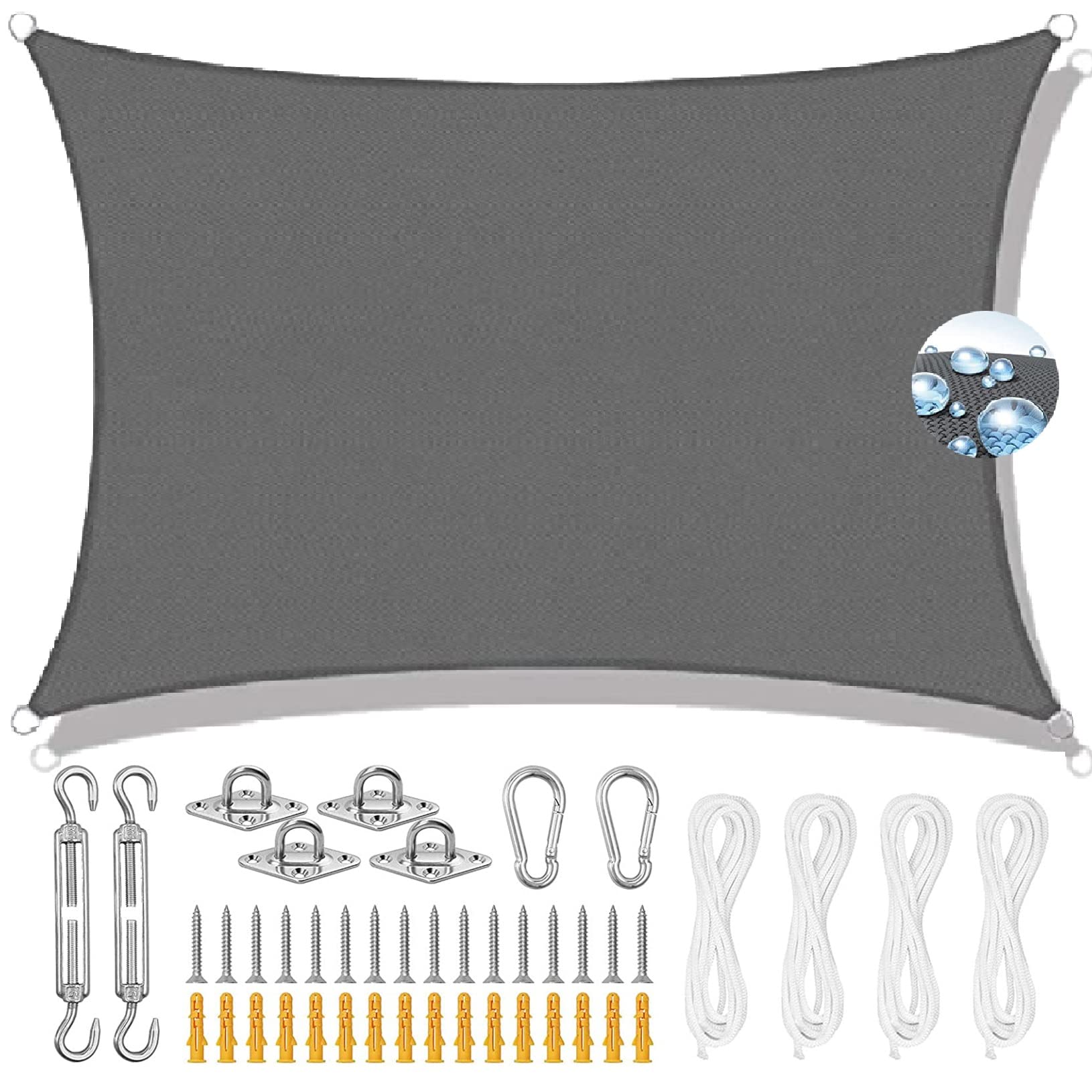 Voile d'ombrage rectangulaire gris foncé 2x3.5m anti-poussière pour jardin et pelouse