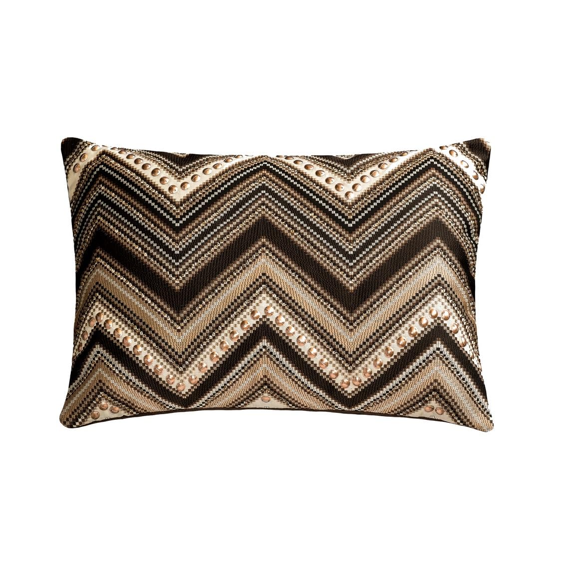 The HomeCentric Decorative Brown 30x60 cm (12"x24") Lumbar Cushion Covers, Silk Chevron, Embroidery & Beaded Lumbar Cushion Covers, Geometric Pattern Modern Style - Chevron Peak — image 1