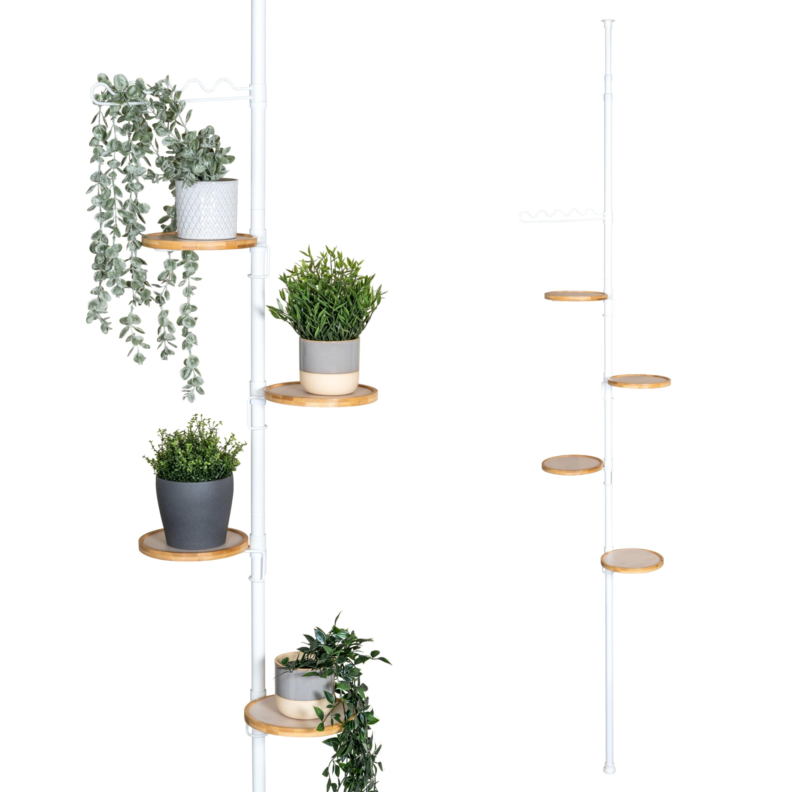 Bremermann White Telescopic Flower Rack With 4 Shelves And Climbing Aid, Versatile For Use In The Living Room, Bathroom, Or Kitchen - Variable Height From 140 To 290 Cm,
