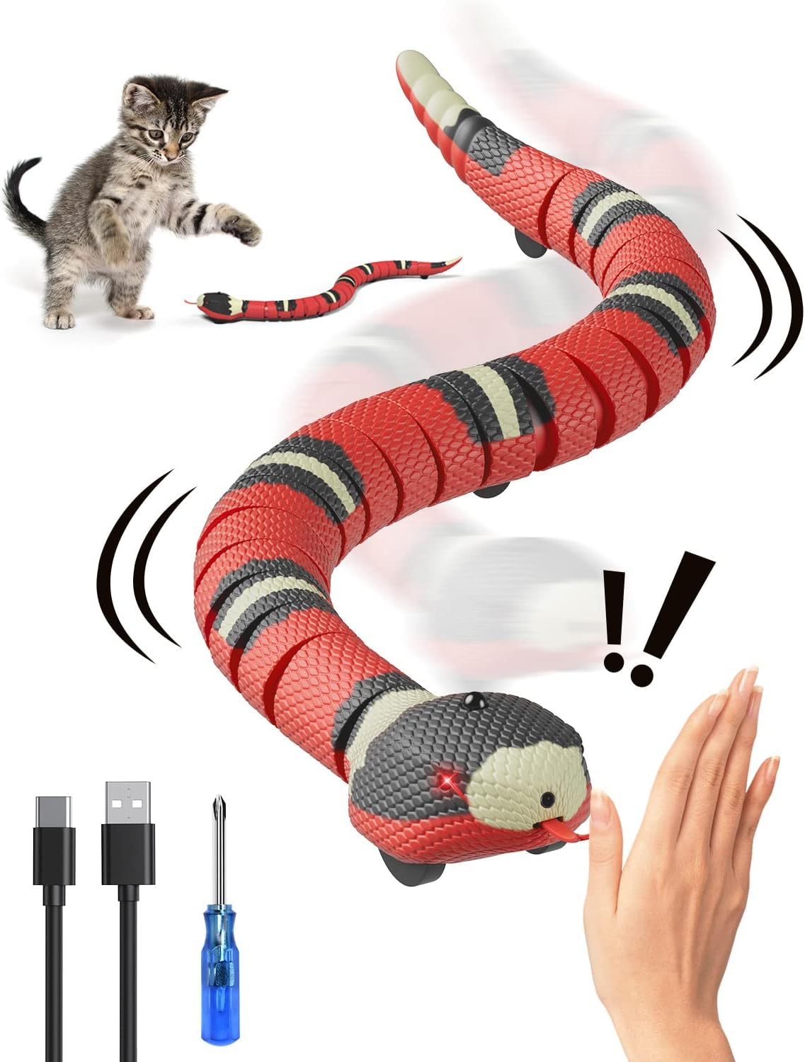 Feeko Cat Toys for Indoor Cats, Electric Infrared Induction Toys for Cat, Realistic Simulation Smart Sensing Snake Toy, Obstacle Avoidance Function Snake for Interactive Cat Toys