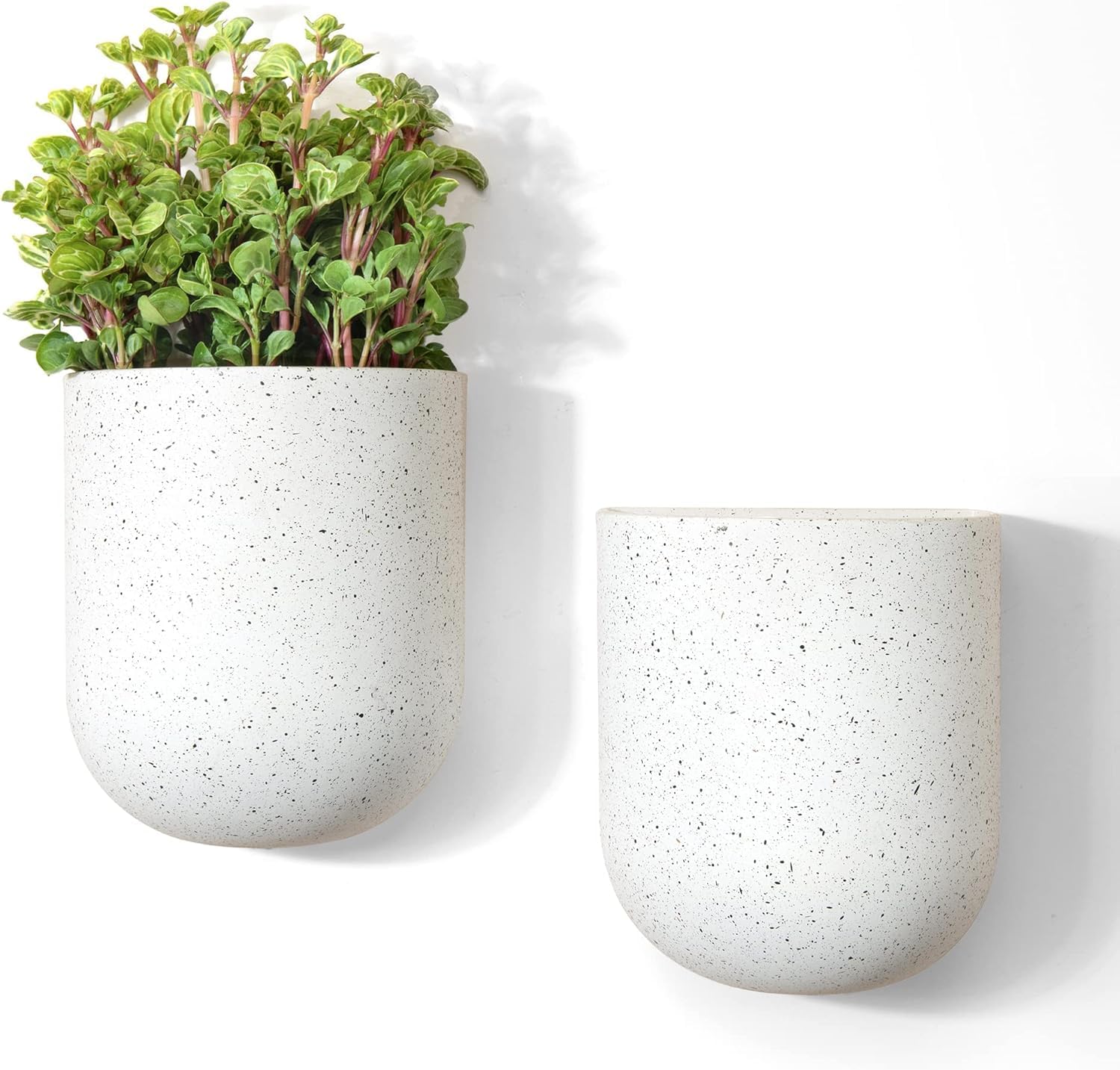 LaJolieMuse Speckled White Wall Hanging Planters for Succulents & Air Plants - Set of 2 Indoor/Outdoor Pots, 5.7x4.1x7 Inch