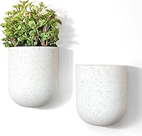 LaJolieMuse Speckled White Wall Hanging Planters for Succulents & Air Plants - Set of 2 Indoor/Outdoor Pots, 5.7x4.1x7 Inch