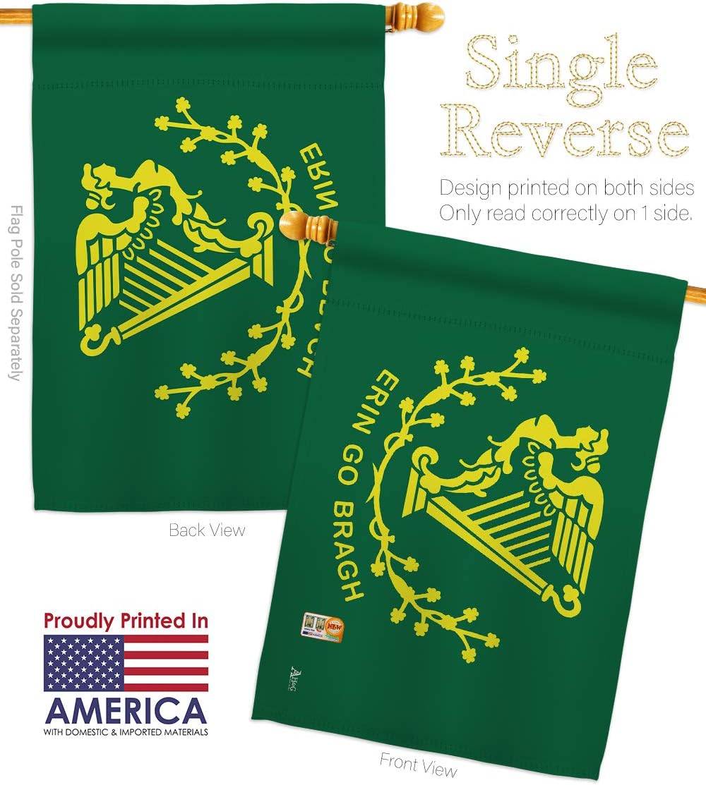 Erin go Bragh House Flag Springtime St Patrick Shamrock Leprechaun Lucky Coin Holiday March Irish Clover Small Decorative Gift Yard Banner Made In USA 28 X 40