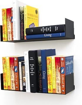 Floating Bookends Wall Mounted Metal Display Shelf Set of 2 Black