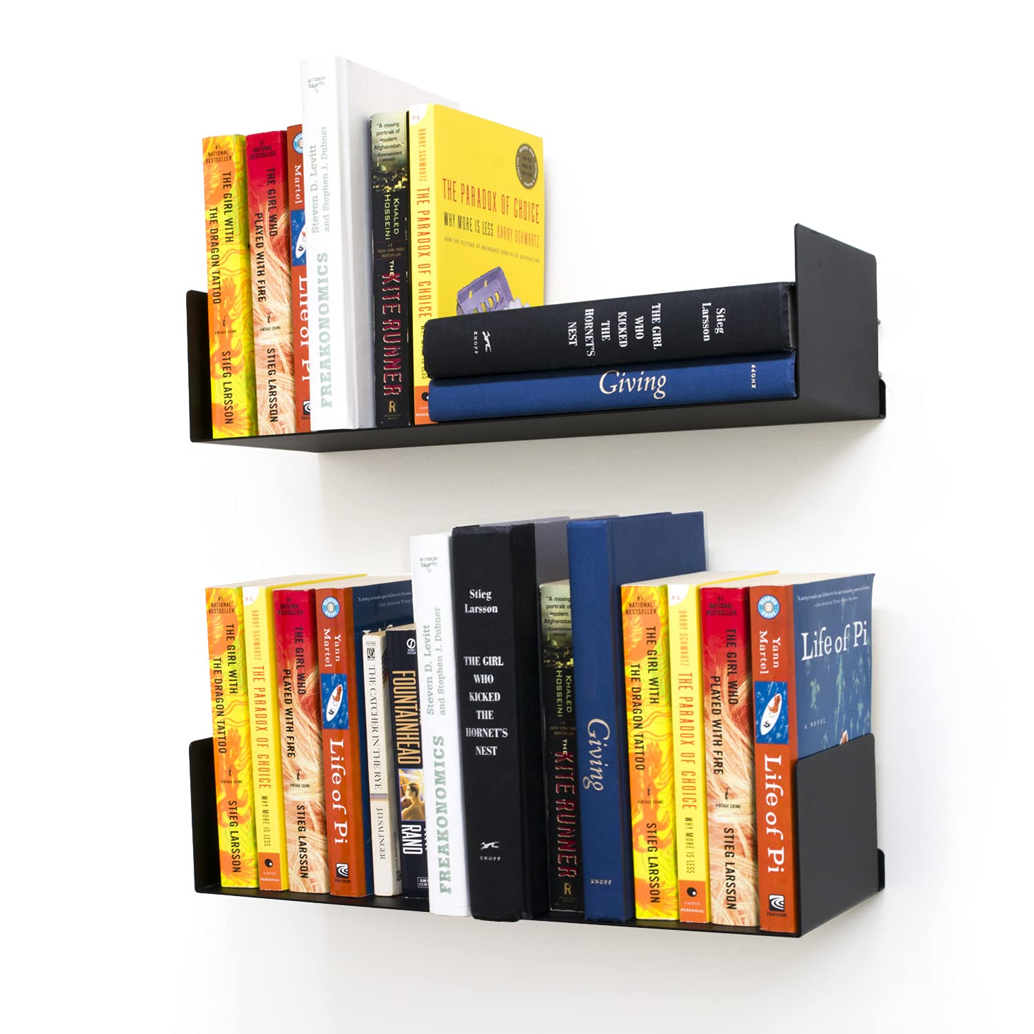 Floating Bookends Wall Mounted Metal Display Shelf (Set of 2) Black