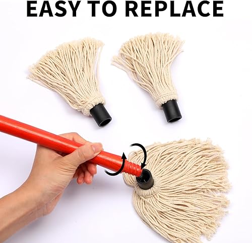 Miniatura 3 de Paquete de 2 trapeadores para parrilla de 18 pulgadas con mango largo de madera y 2 cepillos de repuesto adicionales para barbacoa, asar a la