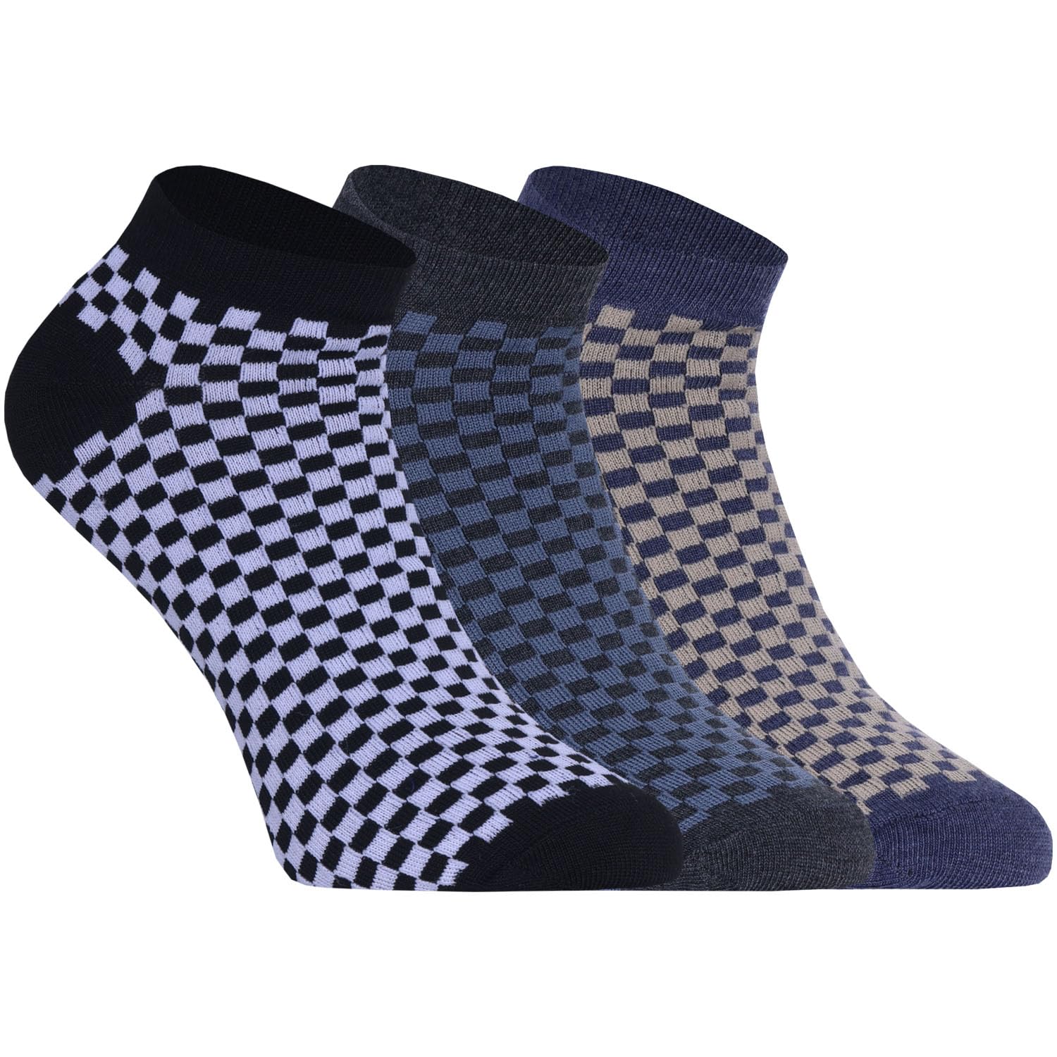 usoxo Men's Ankle Length Socks I Made with Breathable Combed Cotton Stylish Checked Design Non-Slip Grip, Comfortable Sock for Daily Office - 3 Pair-picture-16