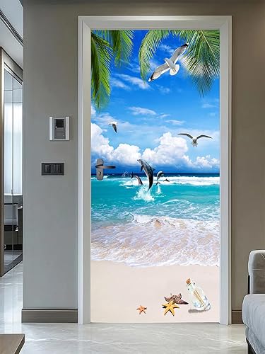 Miniatura 22 de artfanke Adhesivo 3D para puerta, 33.5 x 84.6 pulgadas, papel tapiz autoadhesivo impermeable, mural para puerta, póster vintage de radio Boombox de