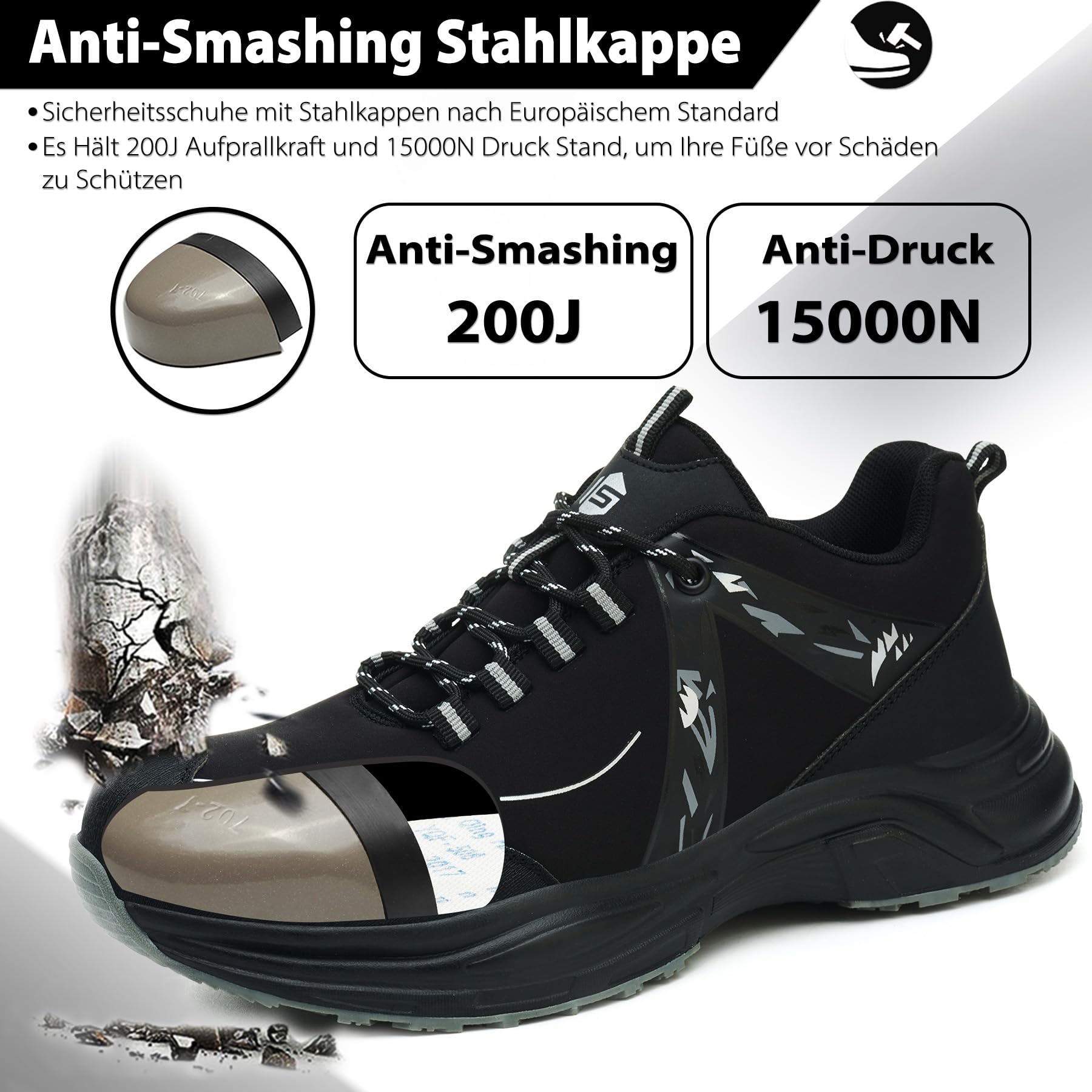ISOOUS Arbeitsschuhe Herren Damen Sicherheitsschuhe Leicht rutschfest Stahlkappenschuhe Atmungsaktiv Bequem Schutzschuhe